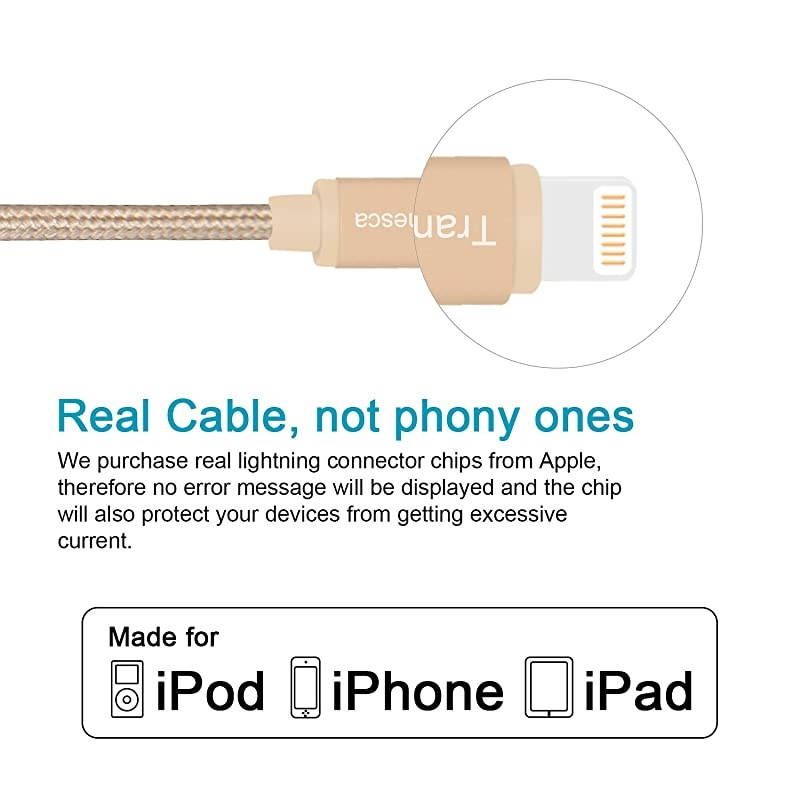 Compatible Dual USB Wall Charger with 6ft MFI Lighting Charging Cable for iPhone XiPhone 88 PlusiPhone 77 PlusiPhone 6iPadiPad Pro and More Gold