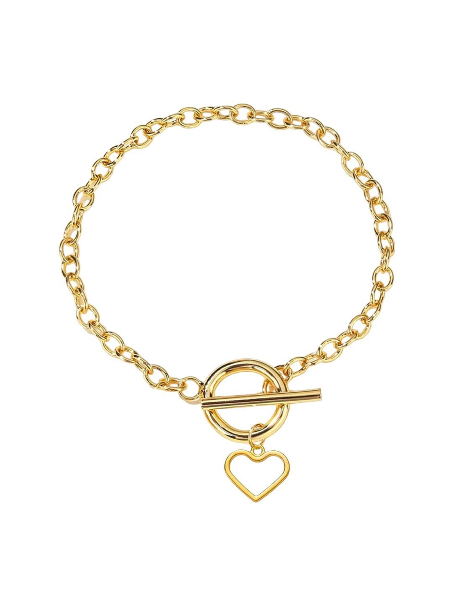 OOMPH Golden Tone Stylish Latest Link Chain Heart Charm Bracelet for Women