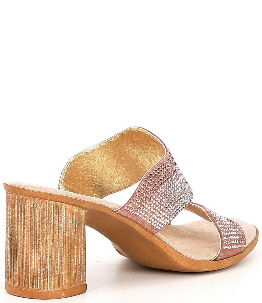 Onex Perla Rhinestone Embellished Leather Block Heel Slide Sandals