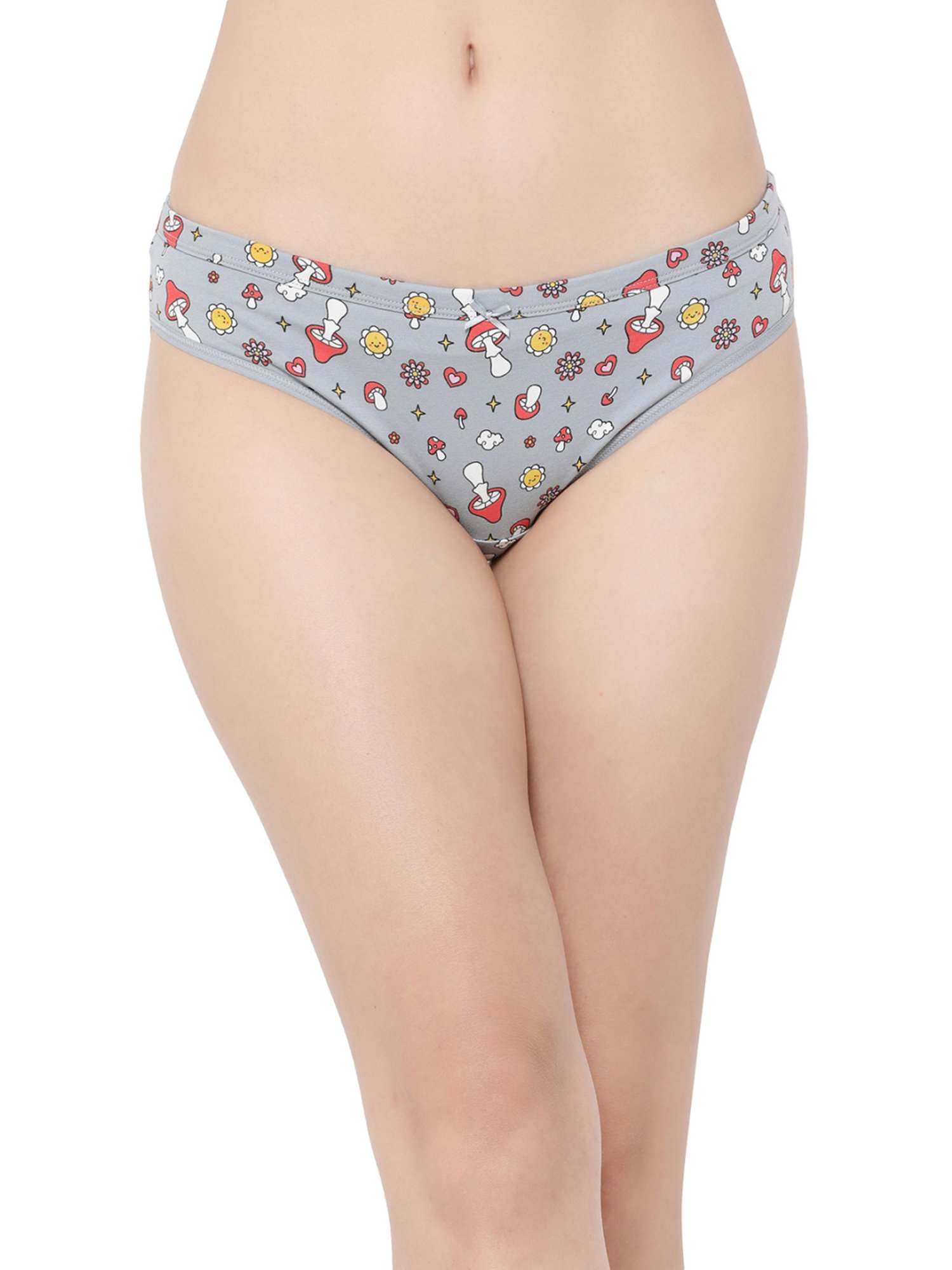 Clovia White & Yellow Cotton Printed Bikini Panties - Pack Of 3