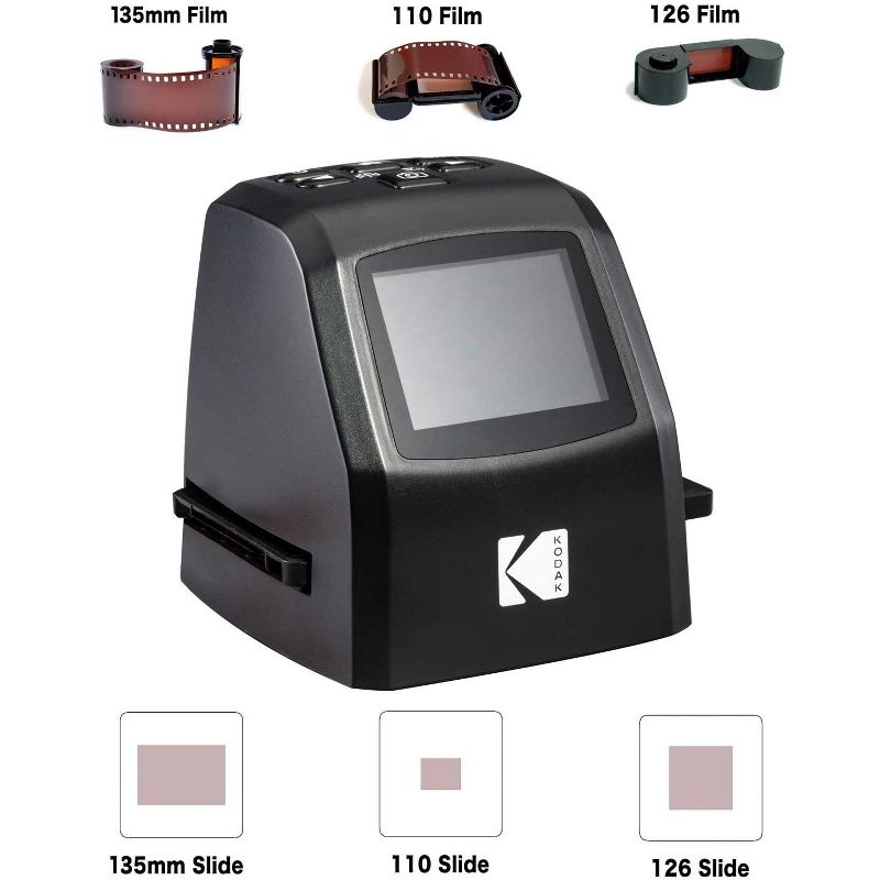 KODAK Mini Digital Film & Slide Scanner &ndash; Converts 35mm, 126, 110, Super 8 & 8mm Film Negatives & Slides to 22 Megapixel JPEG Images &ndash; Includes - 2.4 LCD Screen &ndash; Easy Load Film Adapters