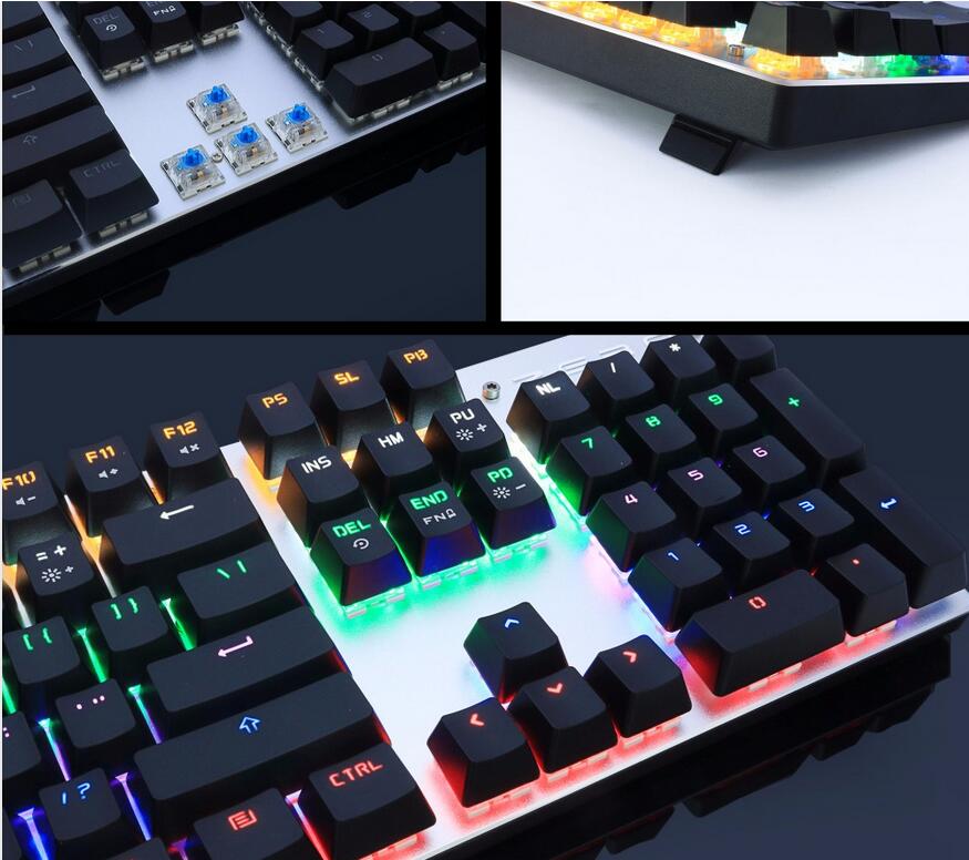 Jansicotek USB Wired Gaming Keyboard 104 Keys Red Switch Mechanical Gaming Keyboard, with LED Mix-light Anti-ghosting Blacklit for Gamer Tablet Desktop Computer