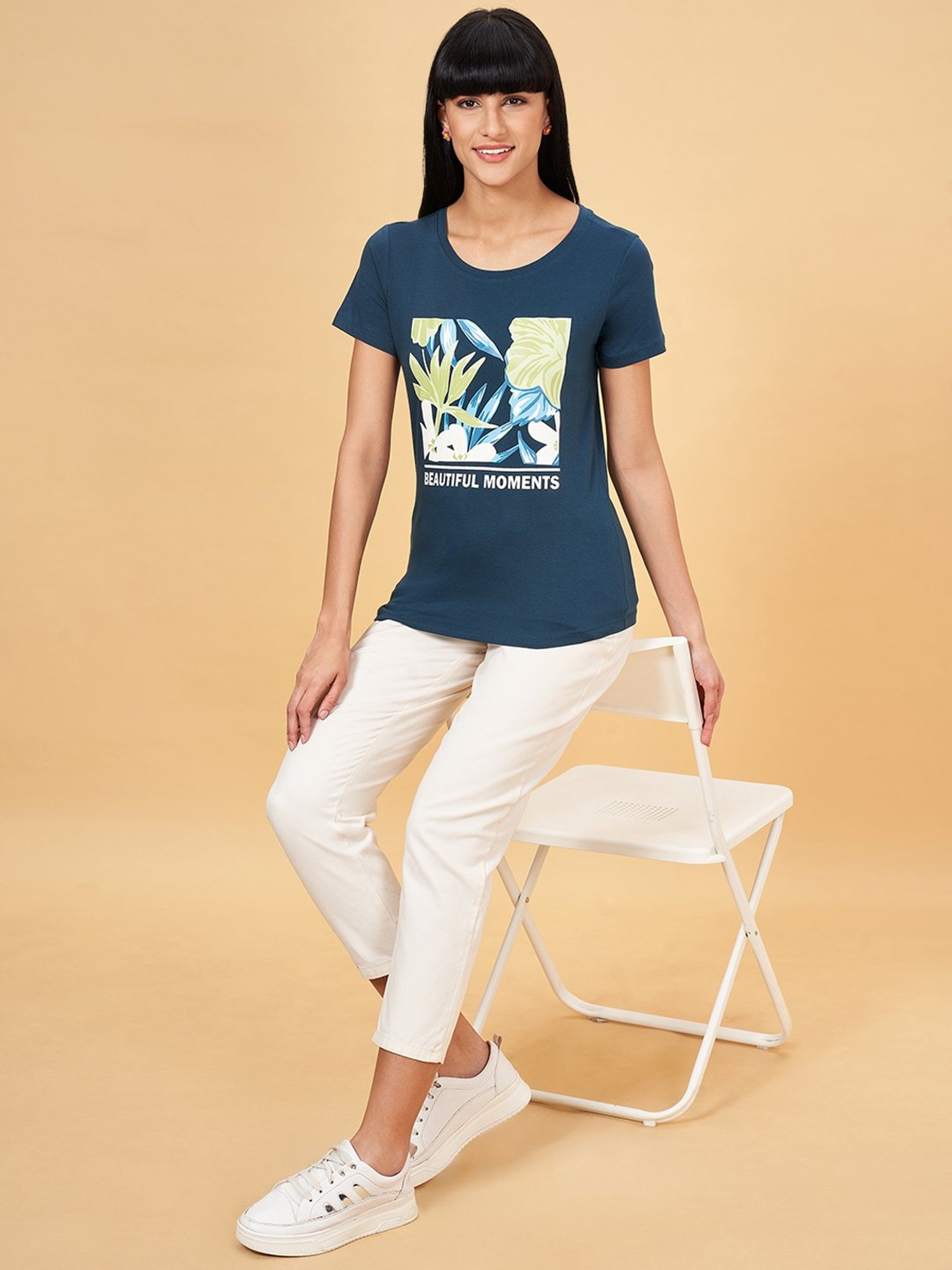 Honey by Pantaloons Blue Cotton Printed T-Shirt