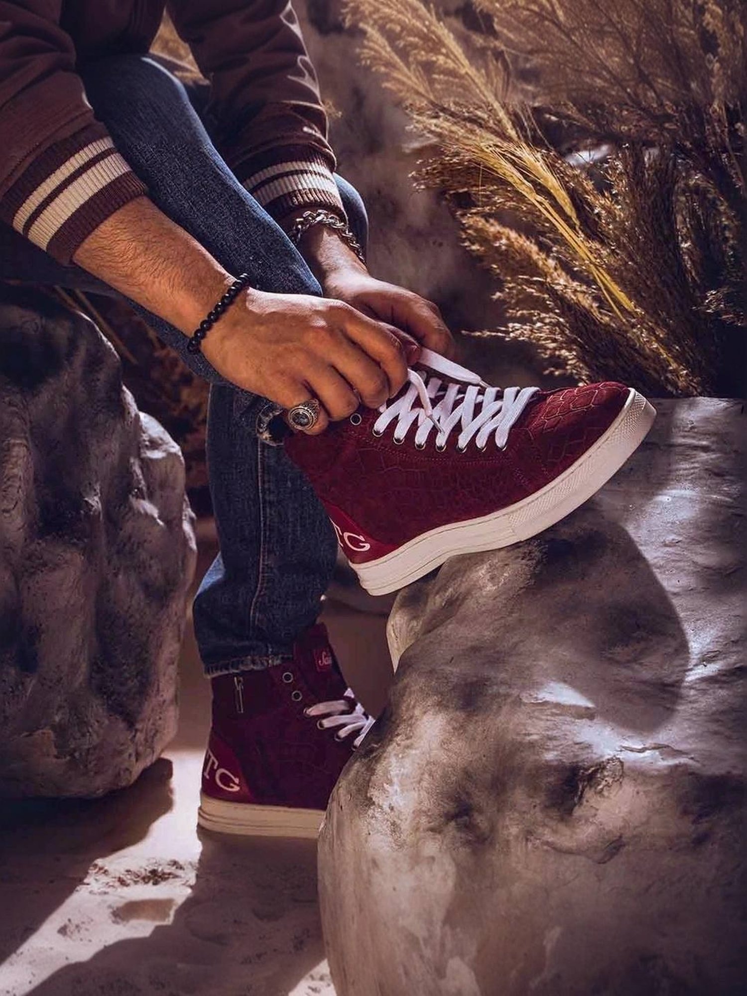 Saint G Men's Harvey Burgundy Ankle High Sneakers