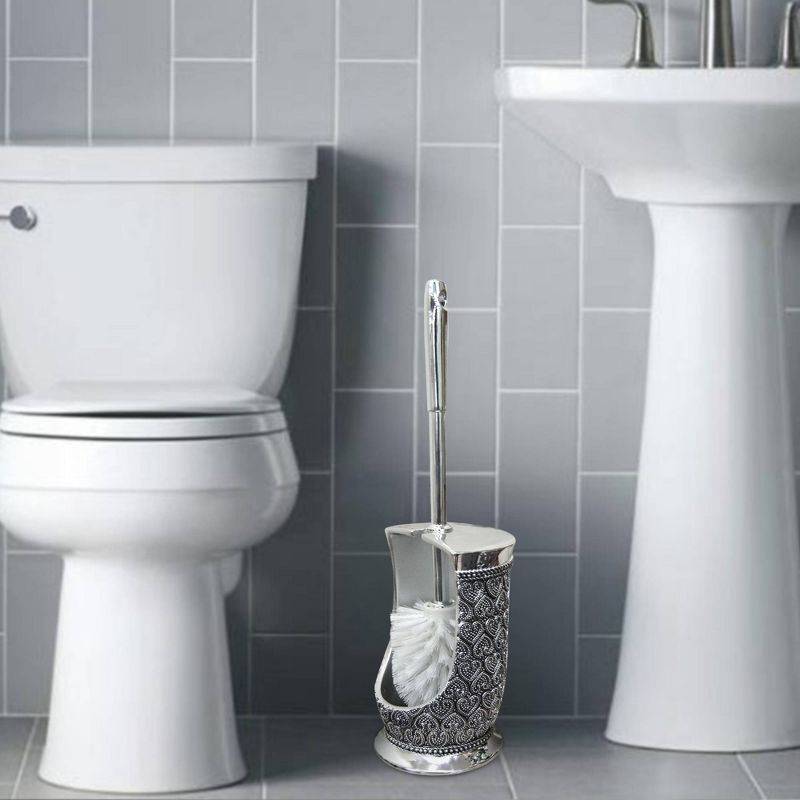 8pc Beaded Heart Bath Accessory Set for Vanity Counter Tops Silver - Nu Steel