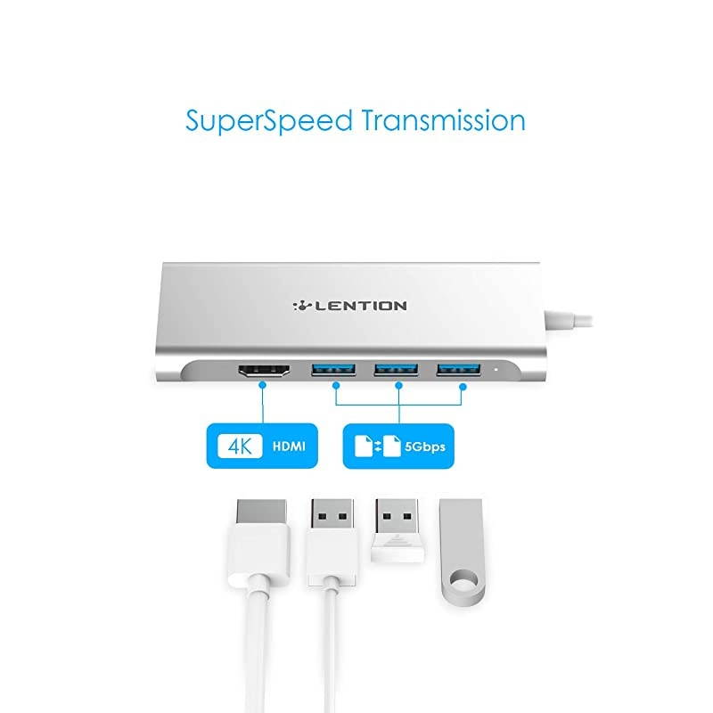 USB C Hub with 4K HDMI 3 USB 30 SD 30 Card Reader Compatible 20202016 MacBook Pro 131516 New iPad ProMac AirSurface Chromebook More MultiPort Dongle Adapter CBC34 Silver