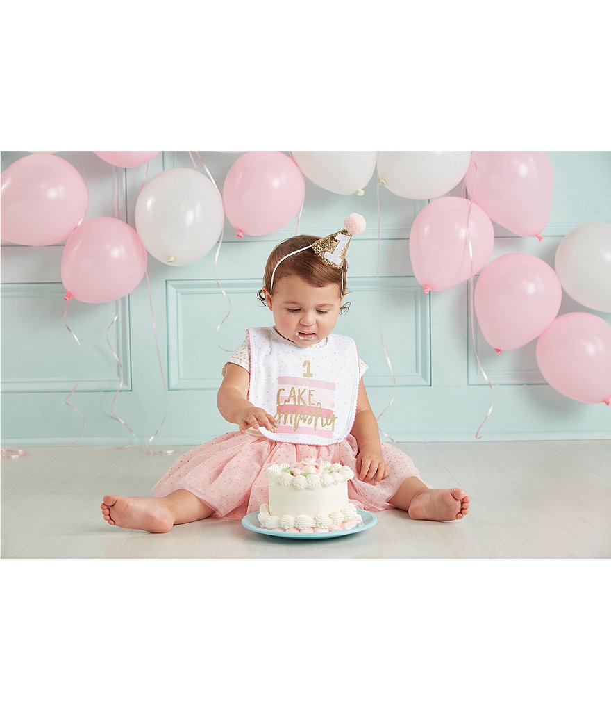 Mud Pie Baby Girls First Birthday Cake Smasher Bib & Hat Set