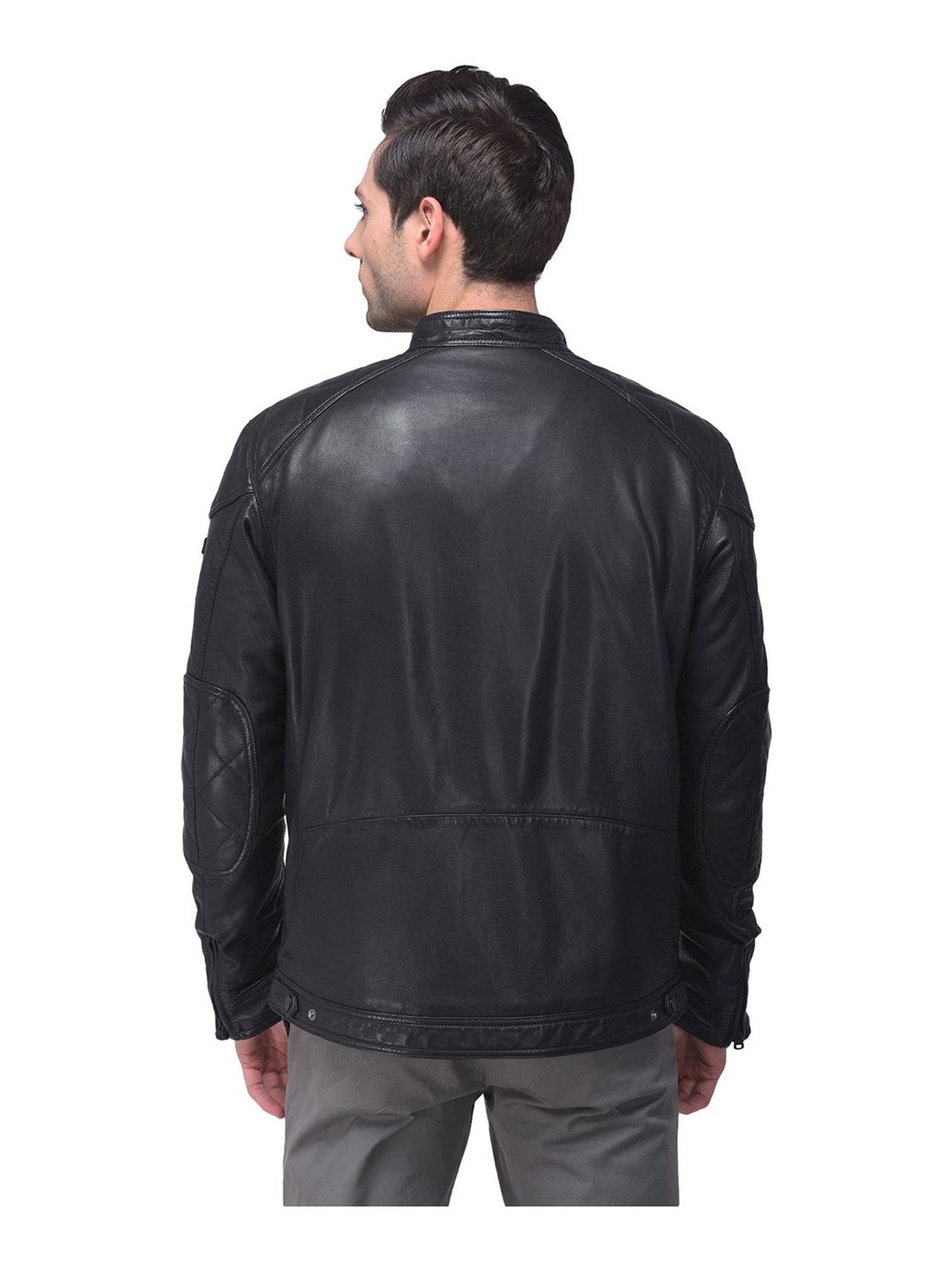 Woods Black Mandarin Collar Leather Jacket