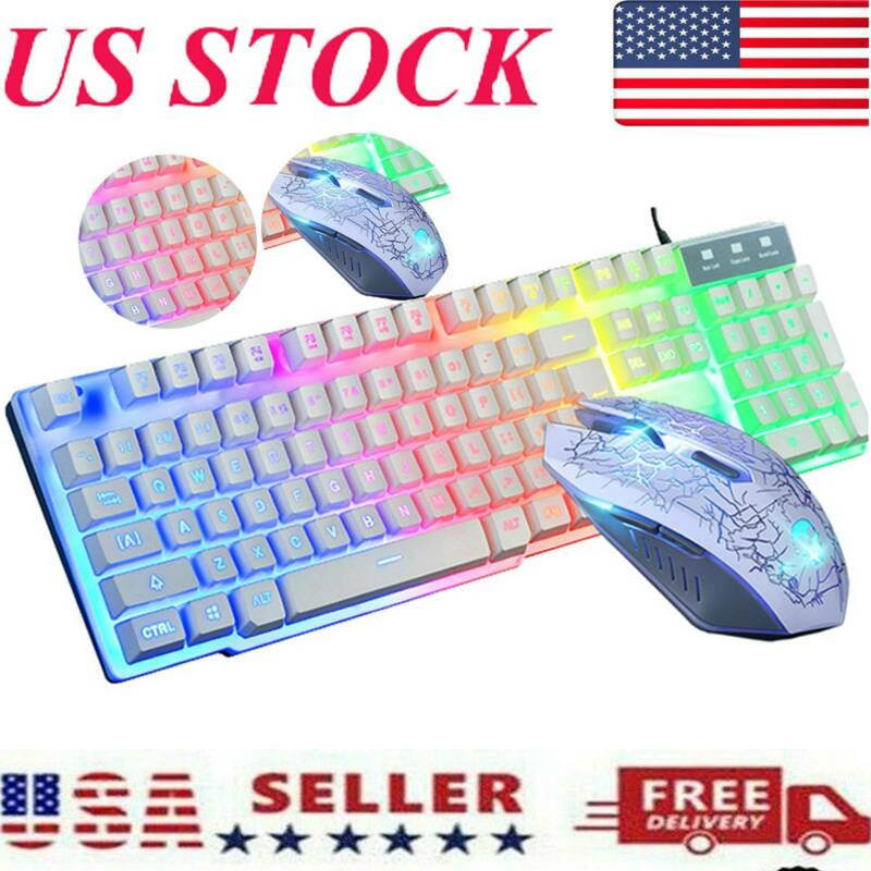 Gaming Keyboard Multi-Functional Digital Dial Media Keys Gaming Keyboard Mouse Set Rainbow LED USB Illuminated for PC Laptop RGB Mechanical Gaming Keyboard Backlit RGB LED Dust and Spill Resistant