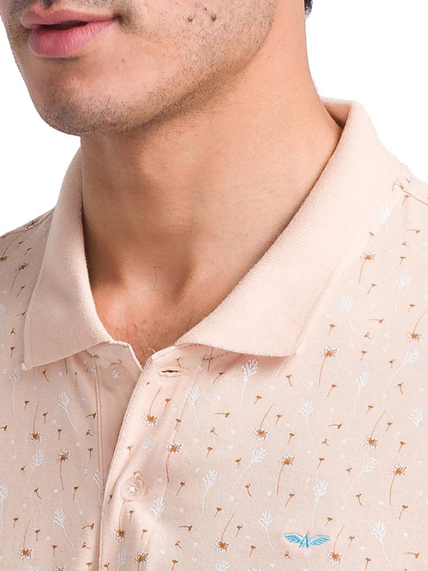 Park Avenue Beige Slim Fit Printed Polo T-Shirt