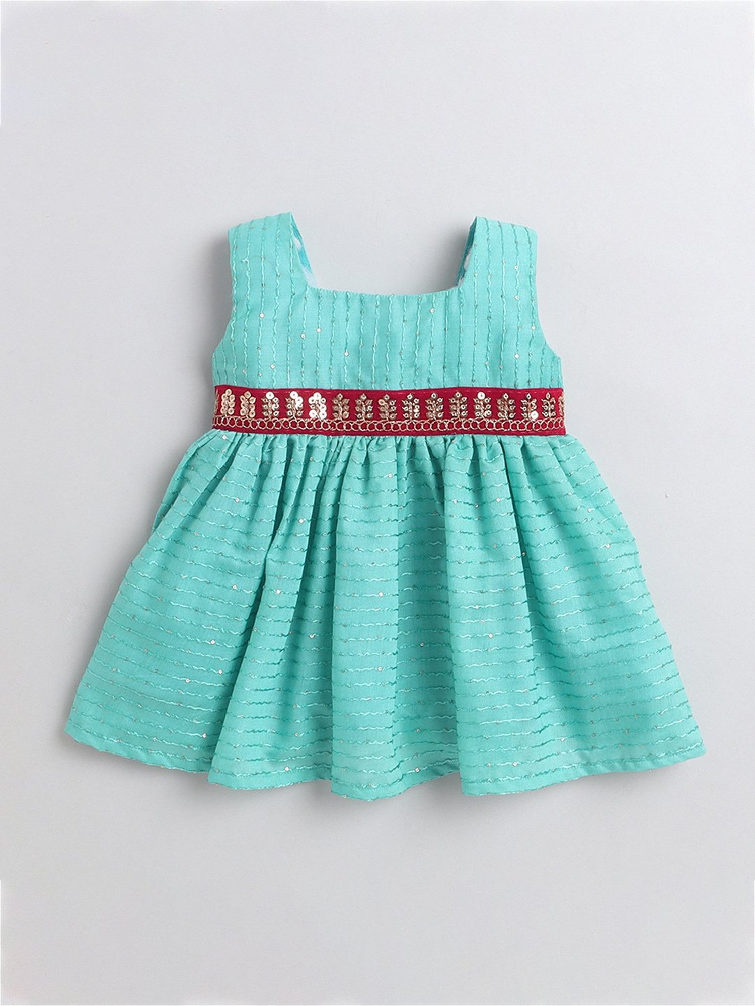 Many Frocks Kids Turquoise Embellished Dress