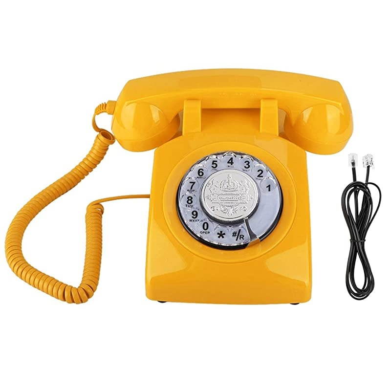 Retro Dial Telephone Vintage Landline Telephone Corded Telephone Corded Desktop Desk Phone for Gift with KnobAdjustable Volume of The BellYellow