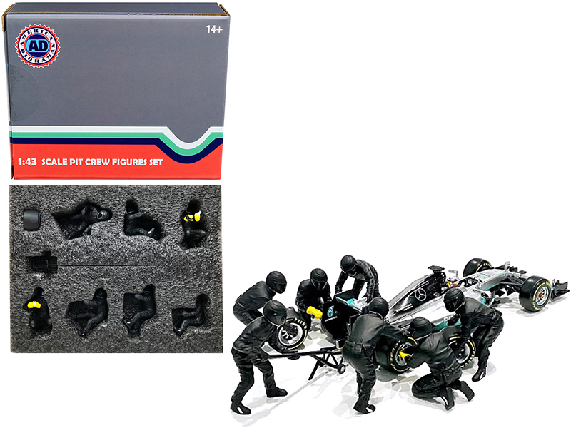 Formula One F1 Pit Crew 7 Figurine Set Team Blue for 1/43 Scale Models by American Diorama