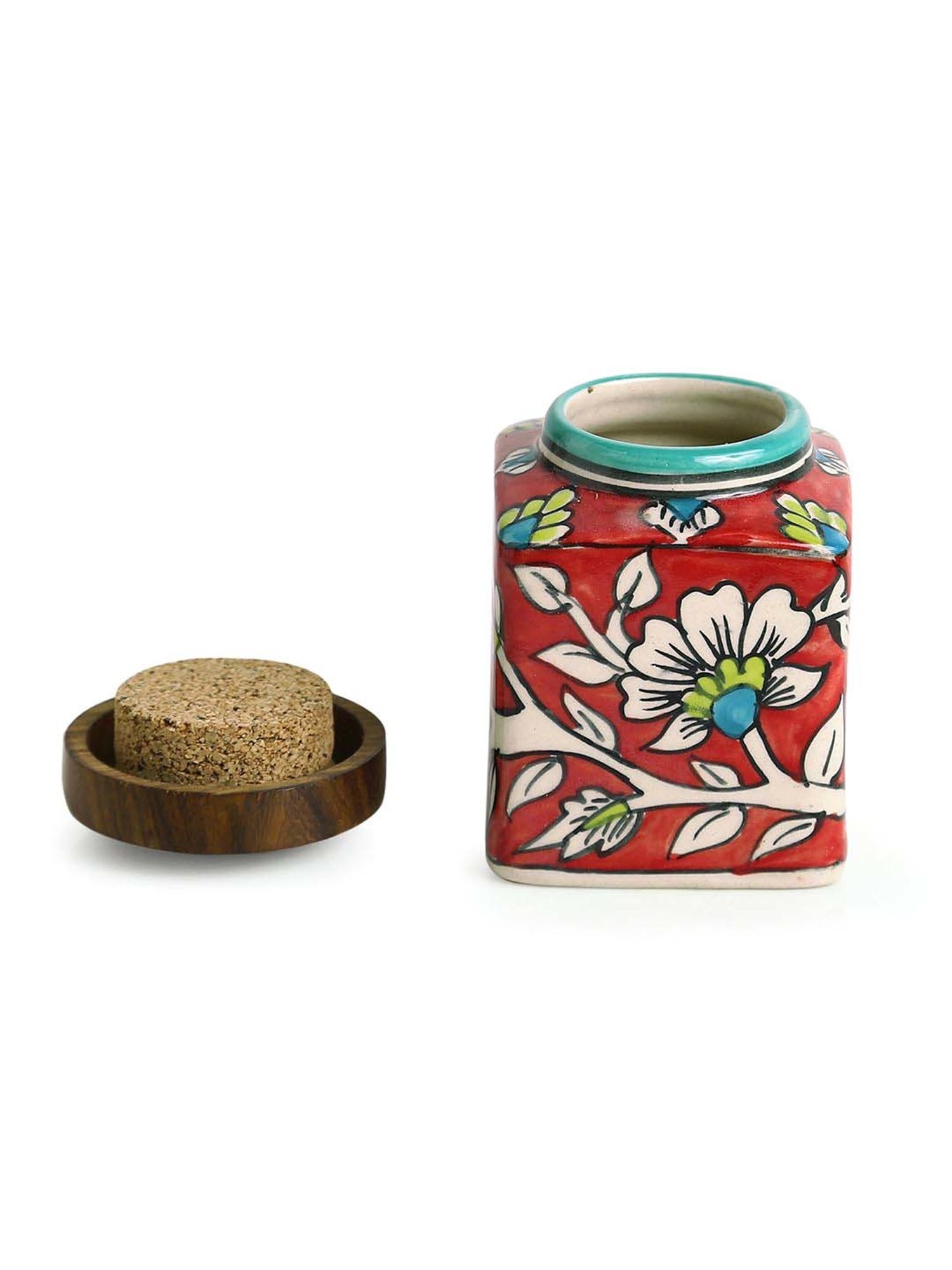 ExclusiveLane Mughal-e-Zahra Red & Brown Ceramic Storage Jar With Lid - Set of 4