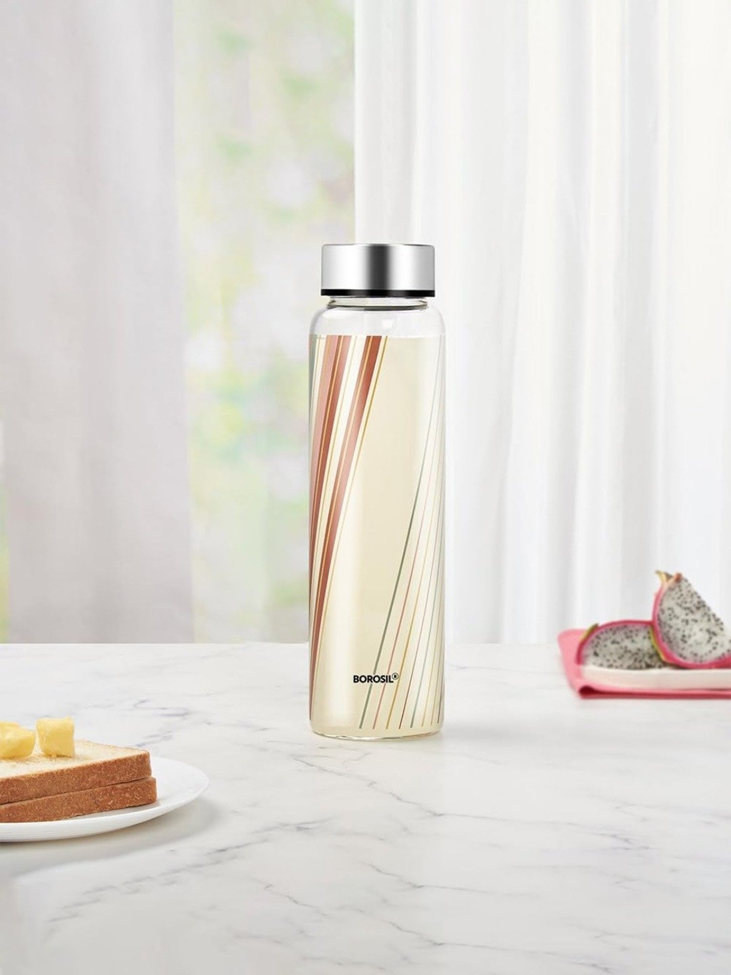 Borosil Water Bottle with Fridge Safe & Leakproof Set of 3 (Transparent, 1000 ml)