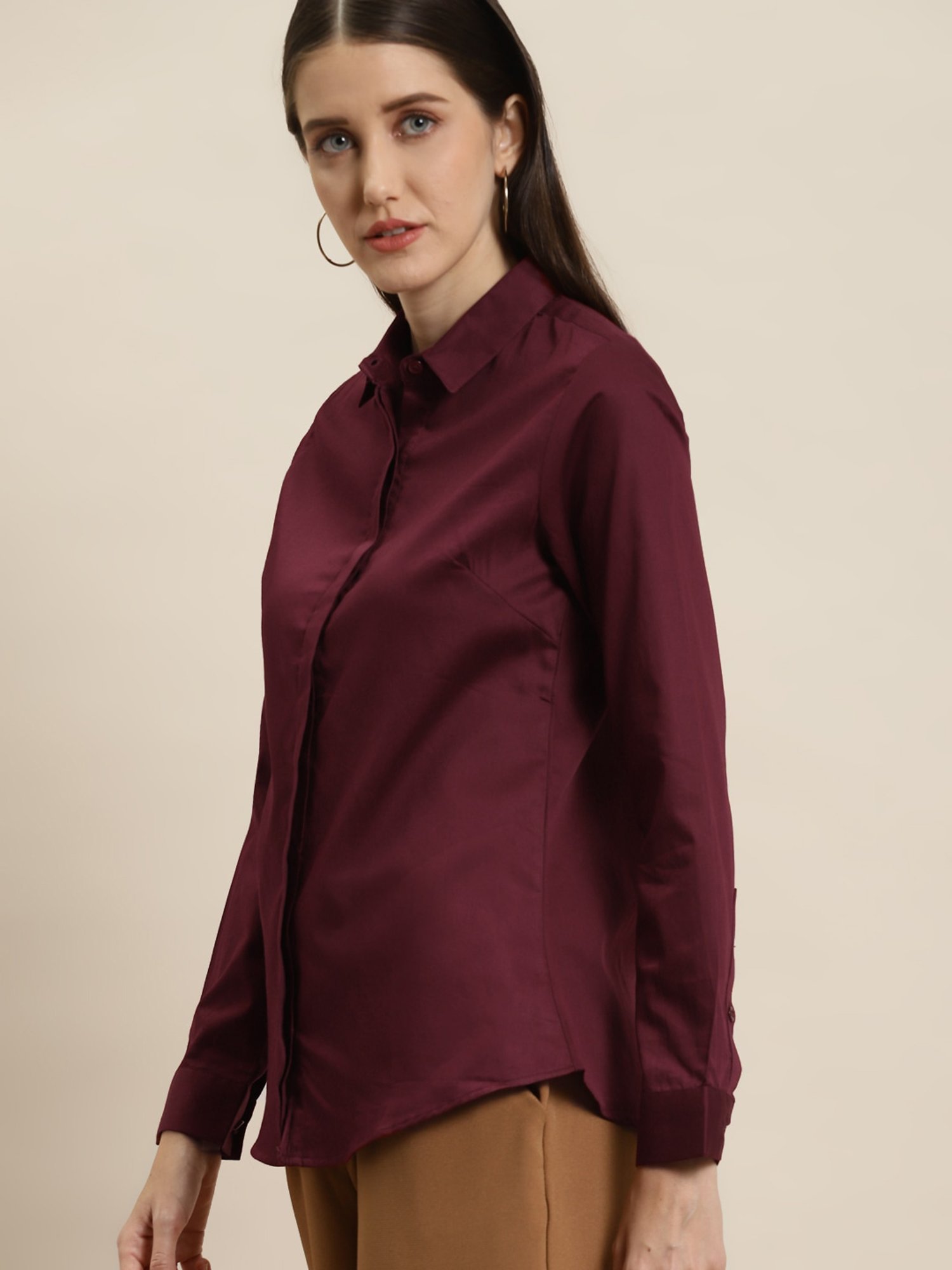 Hancock Maroon Cotton Slim Fit Shirt