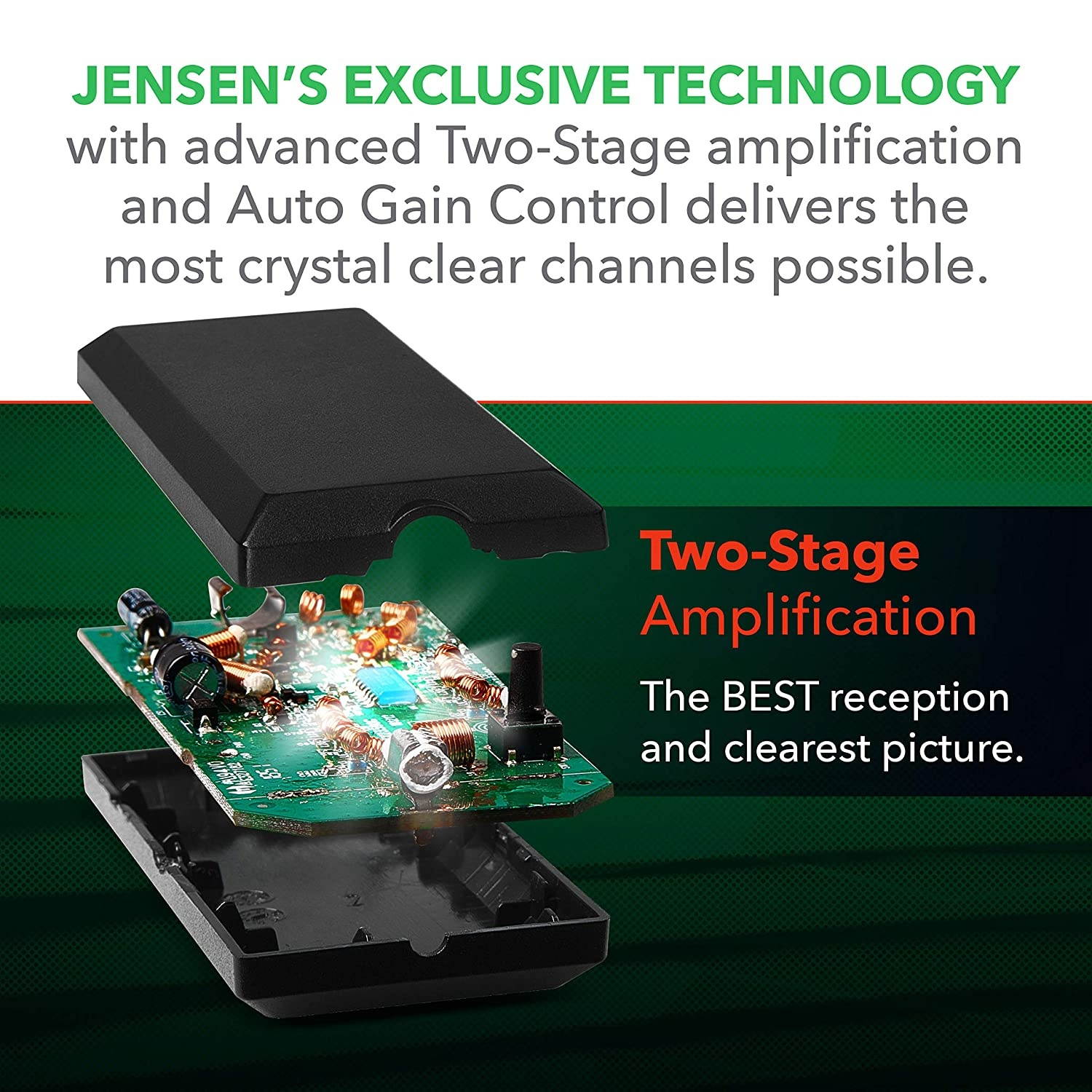 Jensen Amplified Indoor Thin Film HDTV Antenna &ndash; Multi-Directional VHF and UHF Reception with 120 Mile Range &ndash; AZONJN9