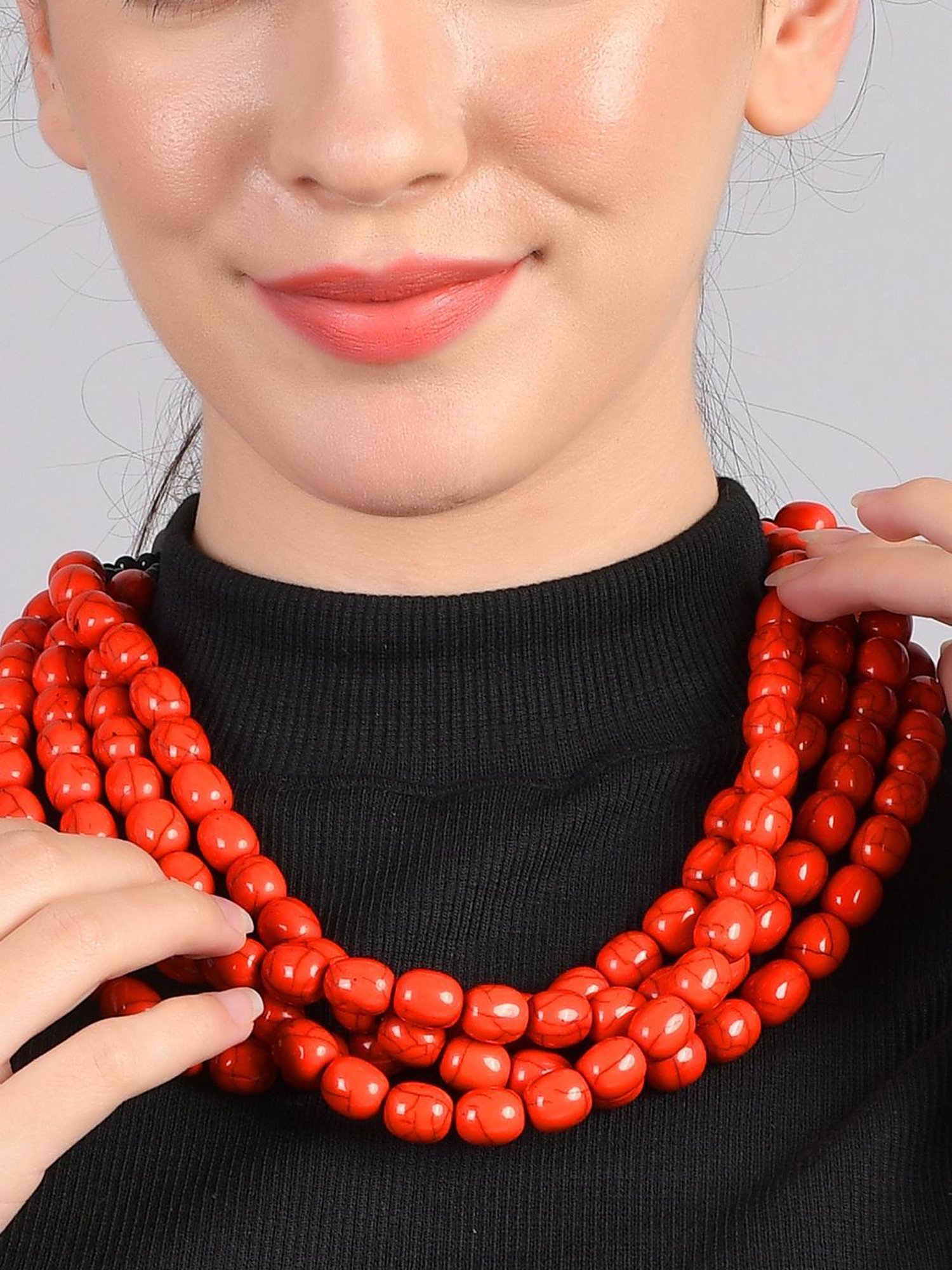 Imli Street Red Resin Beaded Handcrafted Tribal Necklace