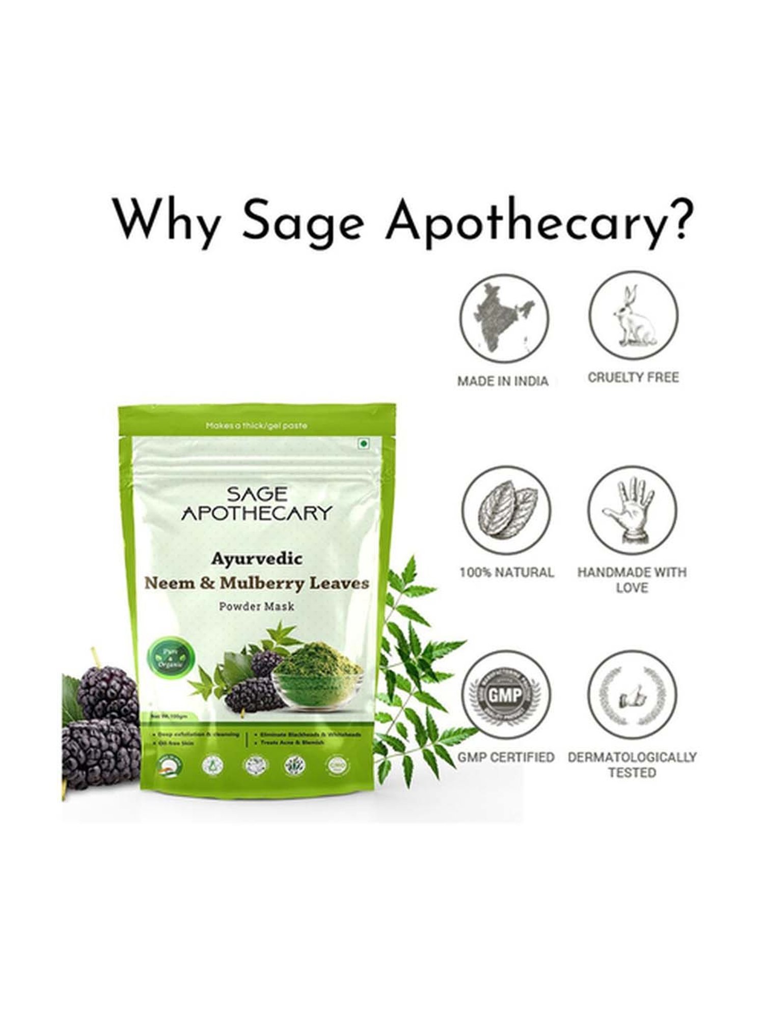 Sage Apothecary Ayurvedic Neem & Mulberry Leaves Powder Face Mask - 100 gm