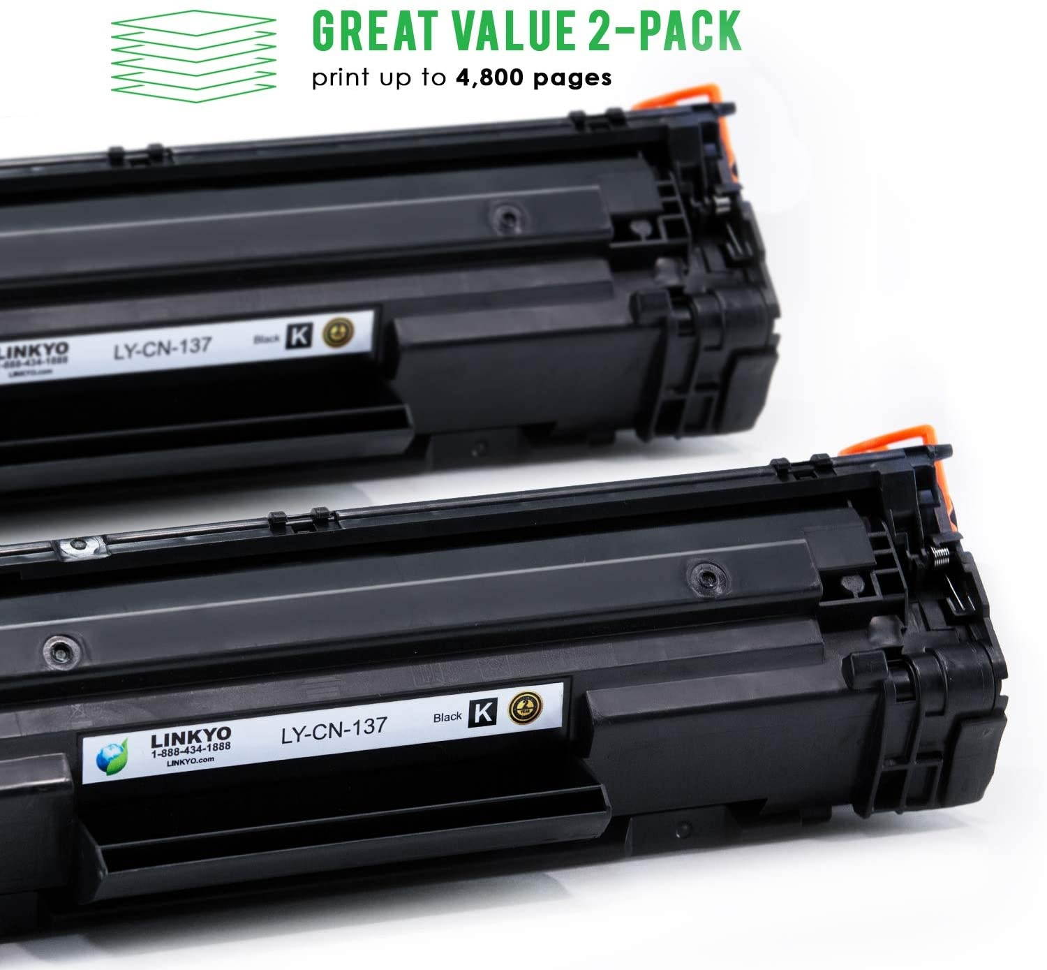 LINKYO Compatible Toner Cartridge Replacement for Canon 137 9435B001AA (Black, 2-Pack)