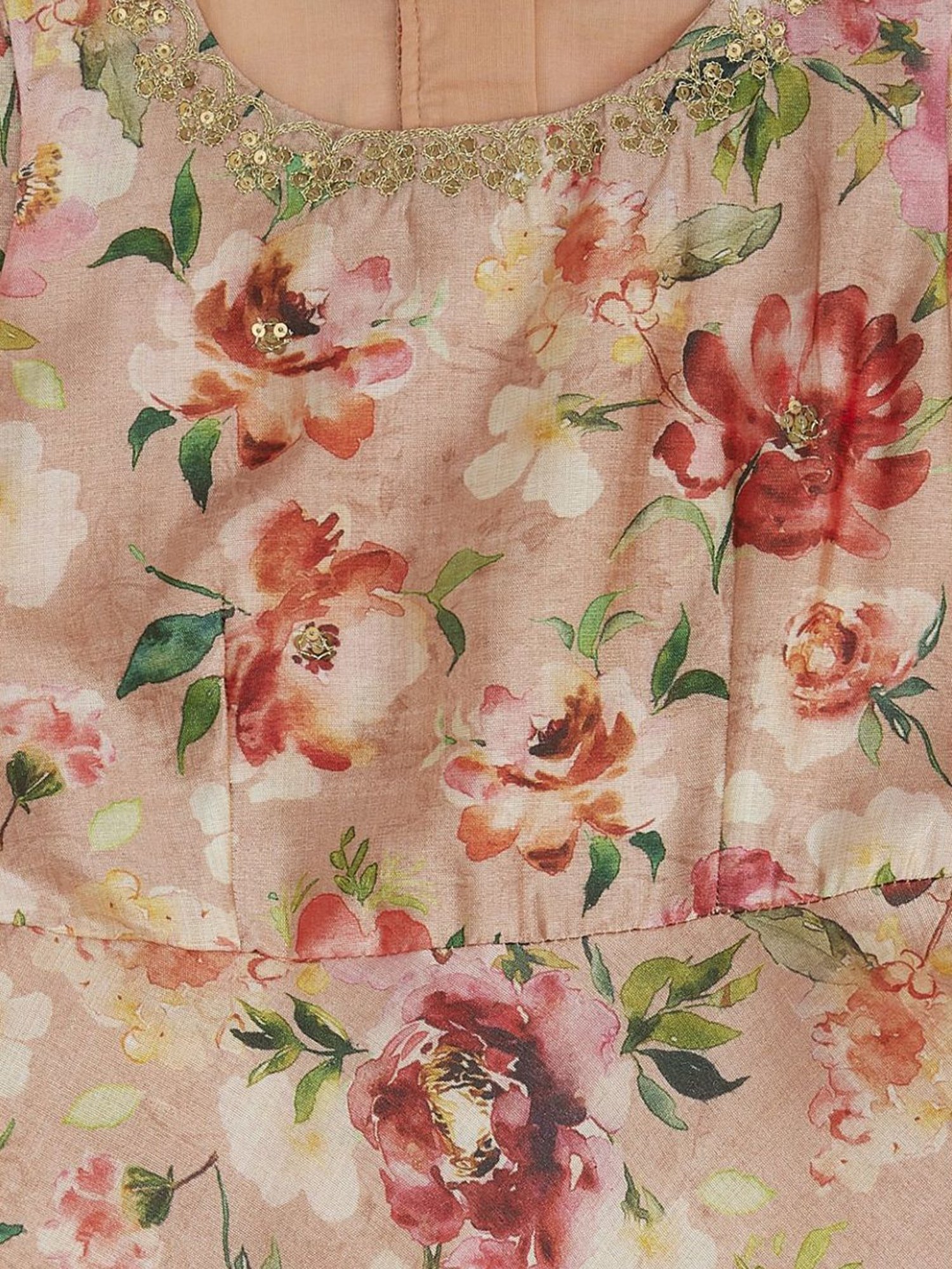 Akkriti by Pantaloons Kids Peach Floral Print Dress