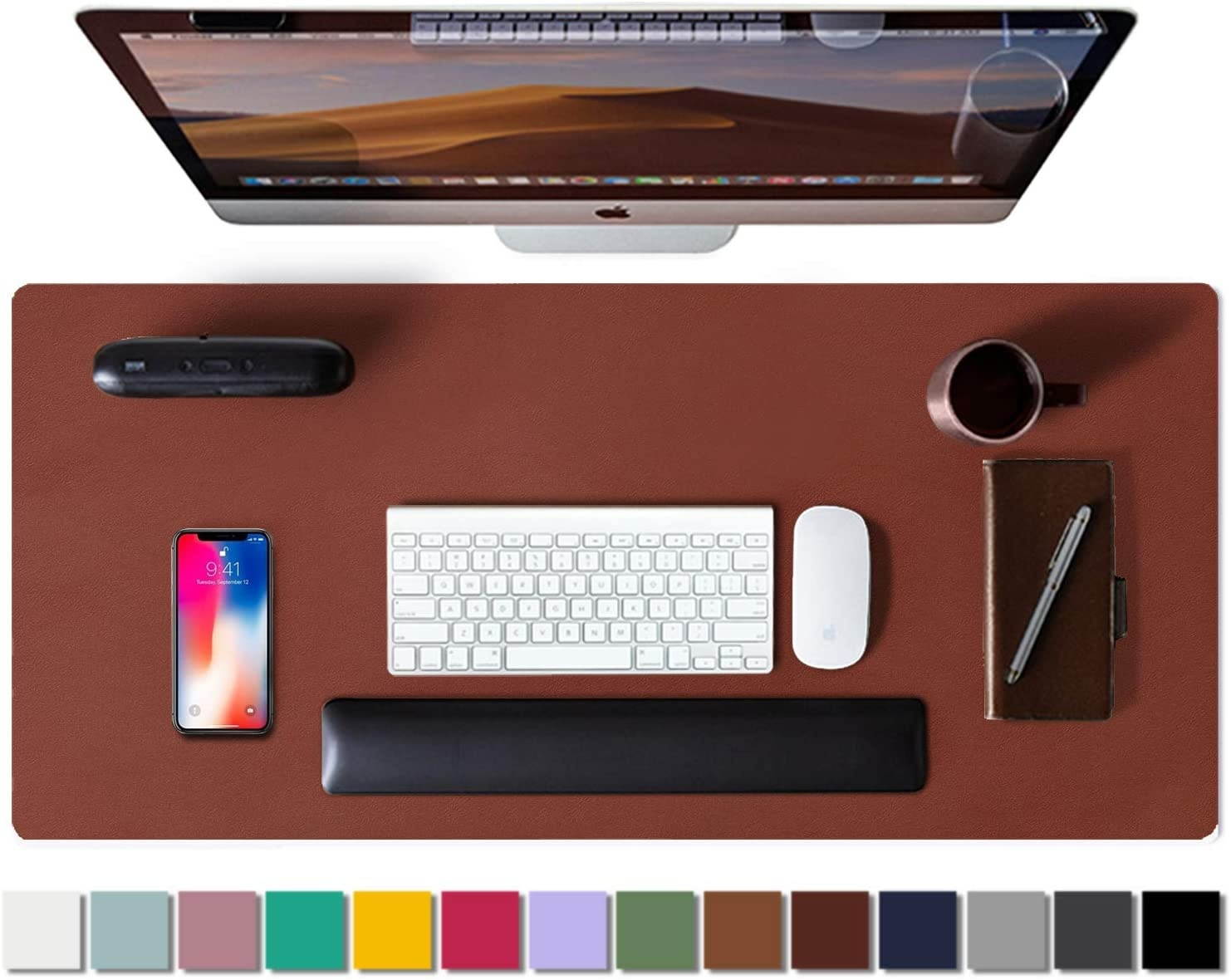 Leather Desk Pad ProtectorMouse PadOffice Desk Mat Non-Slip PU Leather Desk BlotterLaptop Desk PadWaterproof Desk Writing Pad for Office and Home (23.6 x 13.7 Rufous)