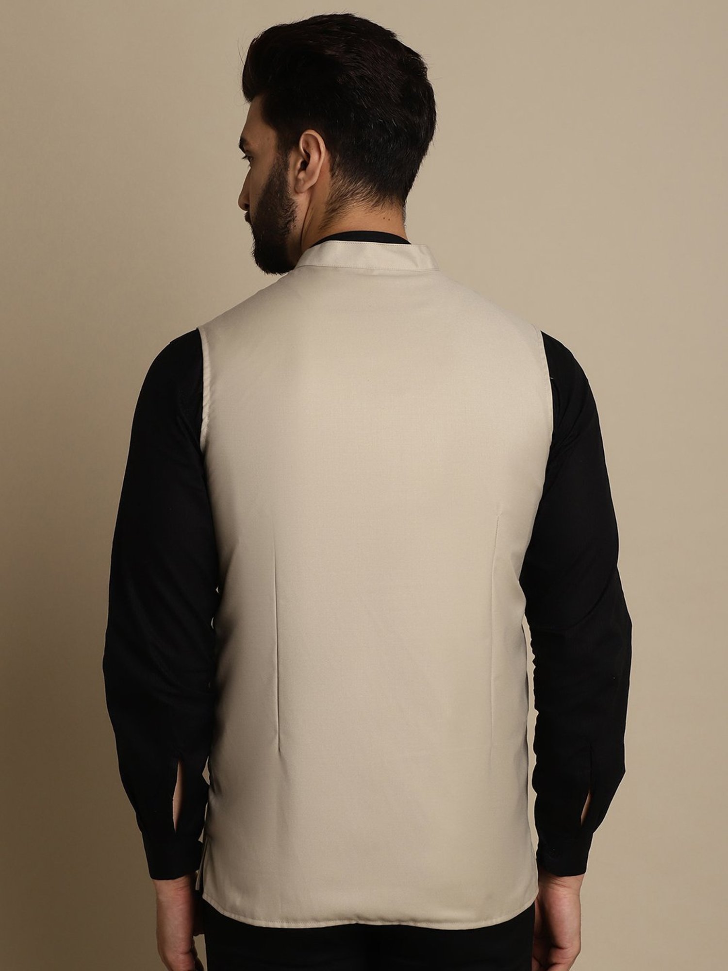 Even Cream Regular Fit Mandarin Collar Nehru Jacket