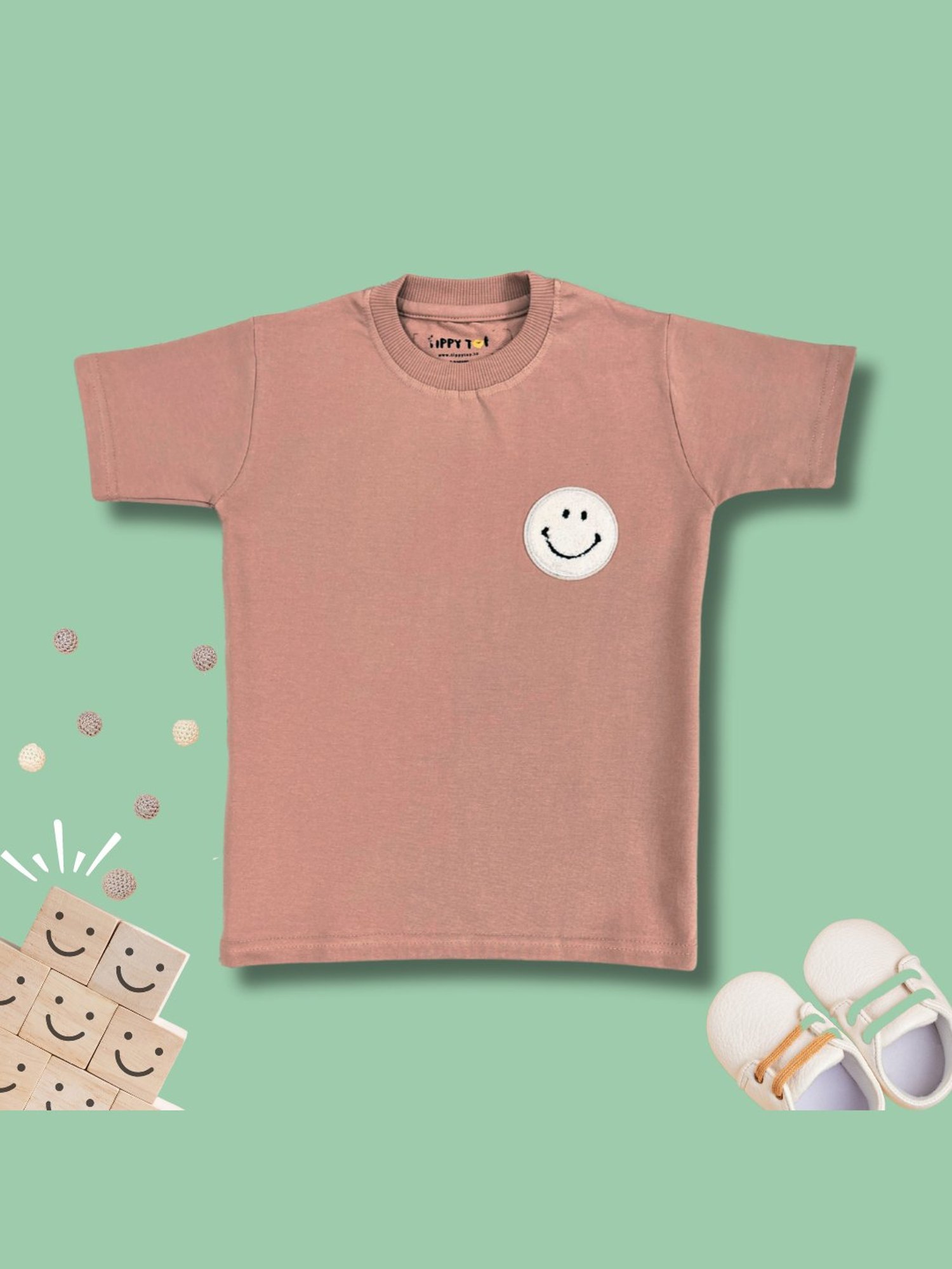 Tippy Top Kids Beige Self Design T-Shirt