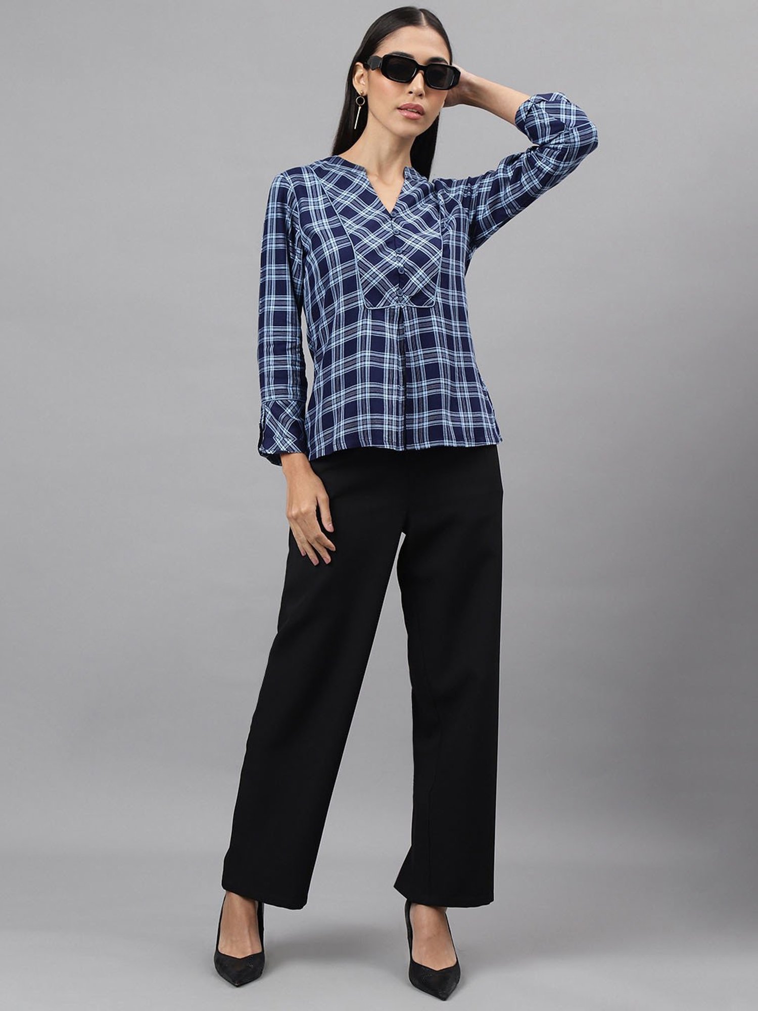 Latin Quarters Navy Check Top