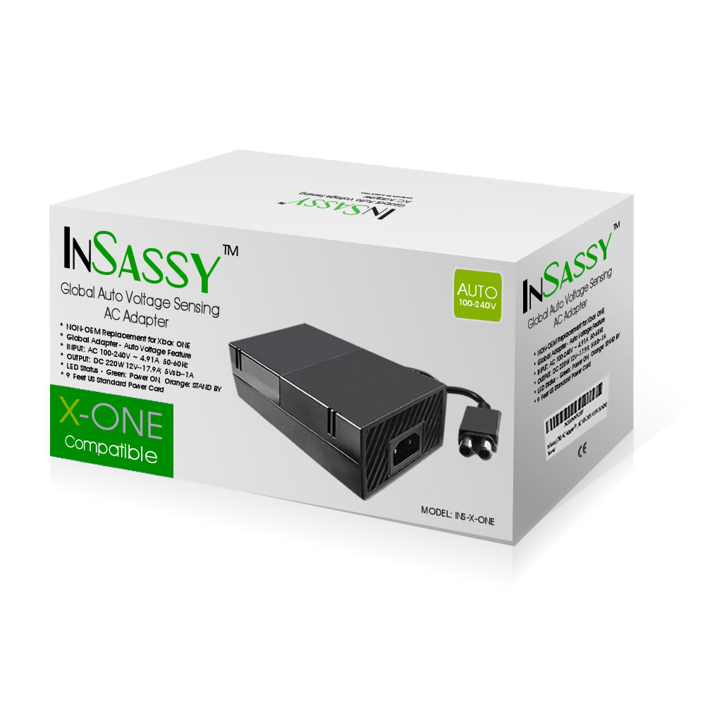 InSassy (TM) AC Adapter Power Supply Cord for Xbox One - AC 100-240V 4.91A 50-60Hz