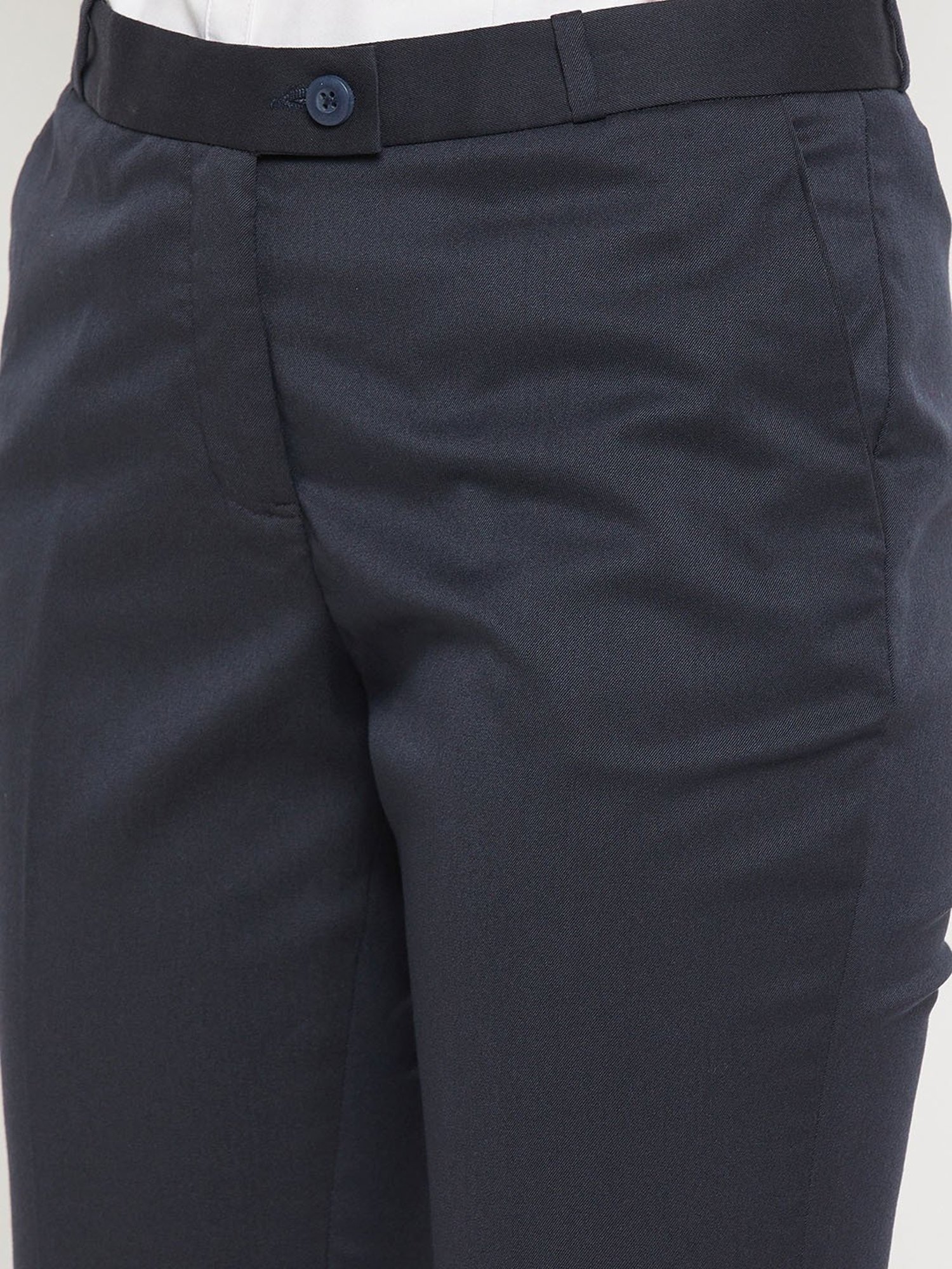 Crozo By Cantabil Dark Navy Mid Rise Flat Front Trousers