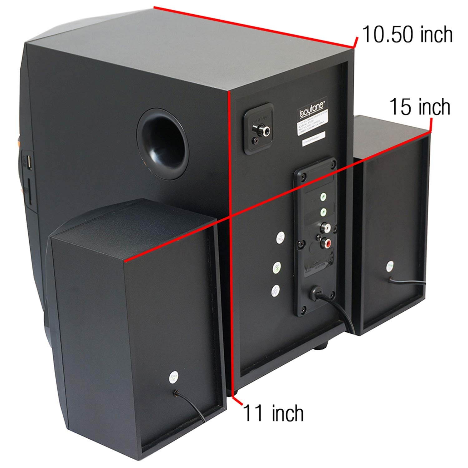 Boytone BT-424FN, 2.1 Multimedia Bluetooth Speaker System Powerful Shelf Stereo Wired Systems, FM, SD Slot, USB Port, MP3 Format, 40 Watts, Reactive LED Light, Remote Control, for Smartphone, Tablet