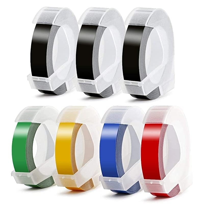 Compatible Label Tape Replacement for Dymo Embossing Label Maker 3D Plastic Labels Colored Embossing Tape for Organizer Xpress Pro Label BuddyOld Rotex Embosser Office Mate II 38 inch 7pk