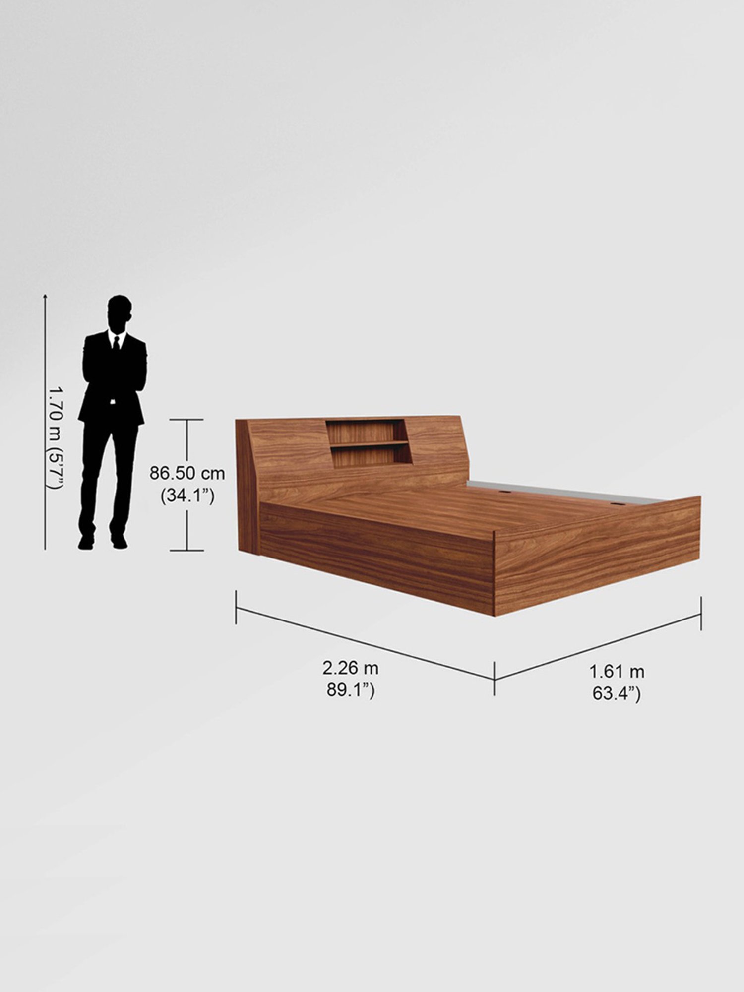 Godrej Interio Alpha Walnut Engineered Wood Queen Bed