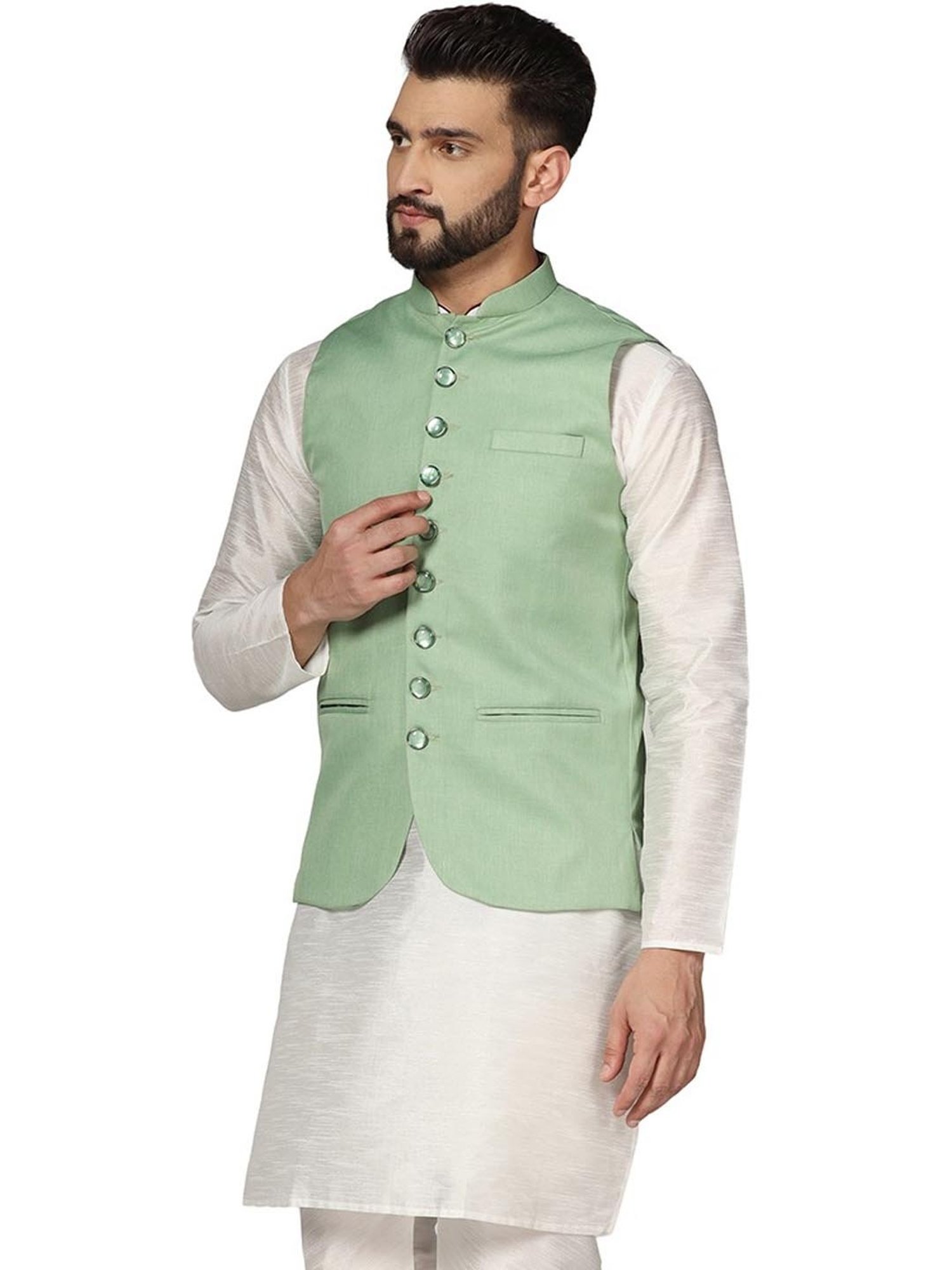 TAHVO Green  Slim Fit Nehru Jacket