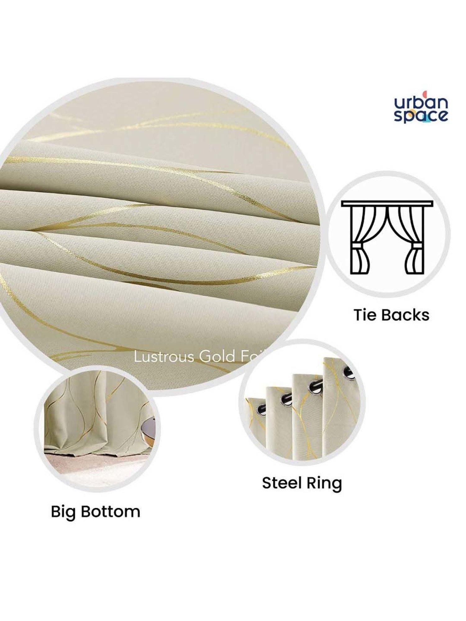 Urban Space Beige Polyester Window Curtain With Tieback & Eyelet