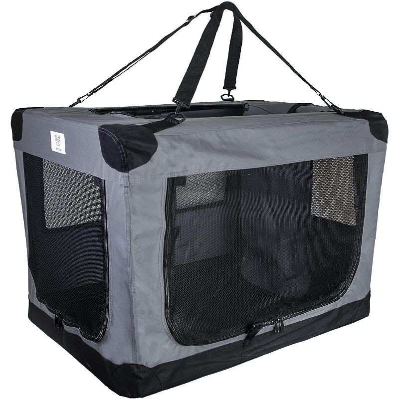 Arf Pets 36 in. Pet Dog Travel Carrier with Straps  - Soft Sided 3 Door Folding Crate