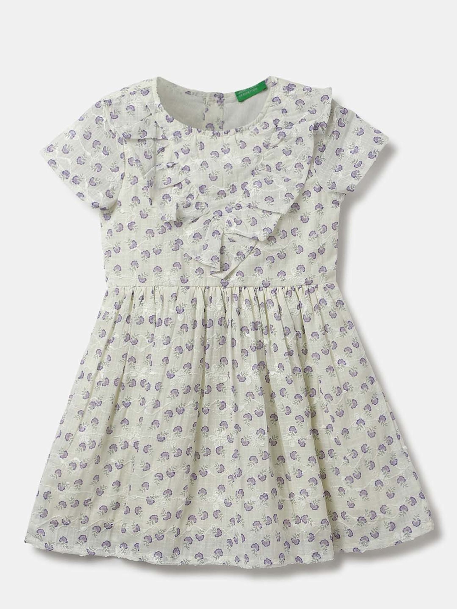 United Colors of Benetton Kids Off-White Cotton Floral Print Dress