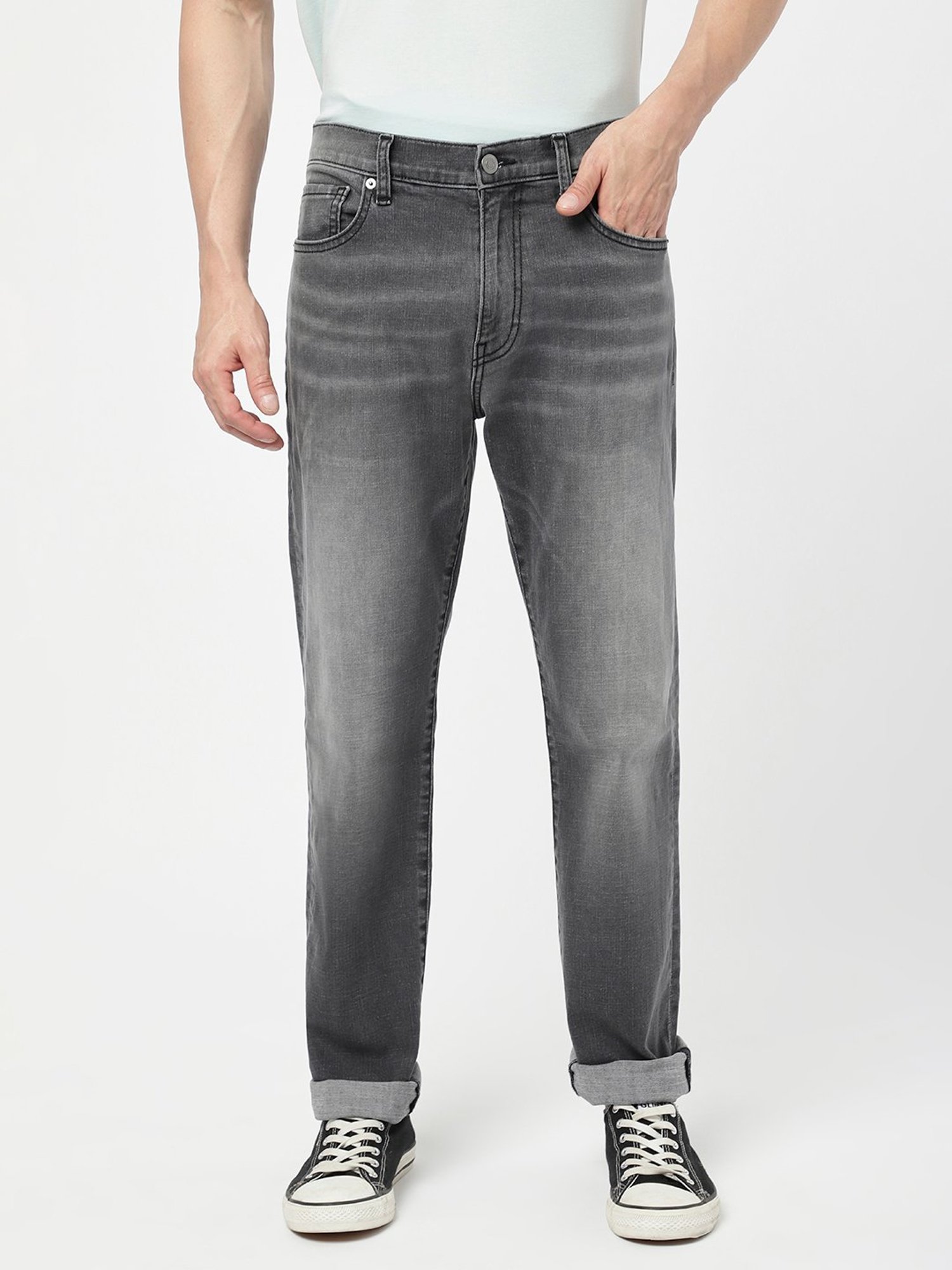 Passion Grey Regular Fit Lightly Washed Jeans