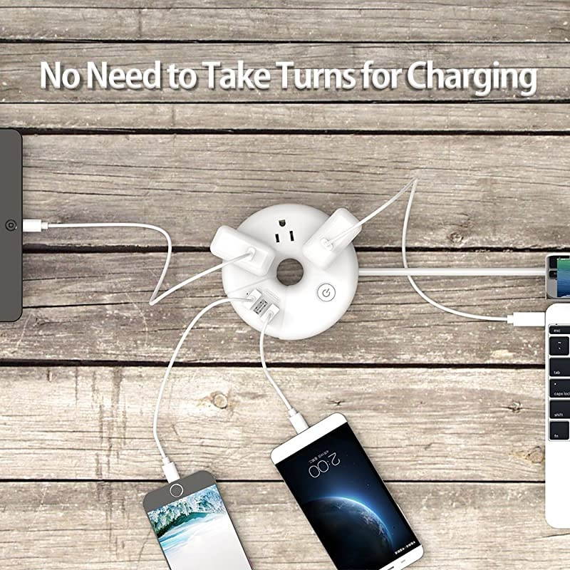 Travel Power Strip  3 Outlets 3 USB Portable Desktop Charging Station Short Extension Cord 15 inch for Office Home Hotels Cruise Ship Nightstand White