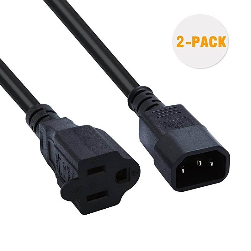 2Pack 3 Feet 18AWG Standard Computer Power Adapter Cord NEMA 515R to IEC320 C14 09M Black
