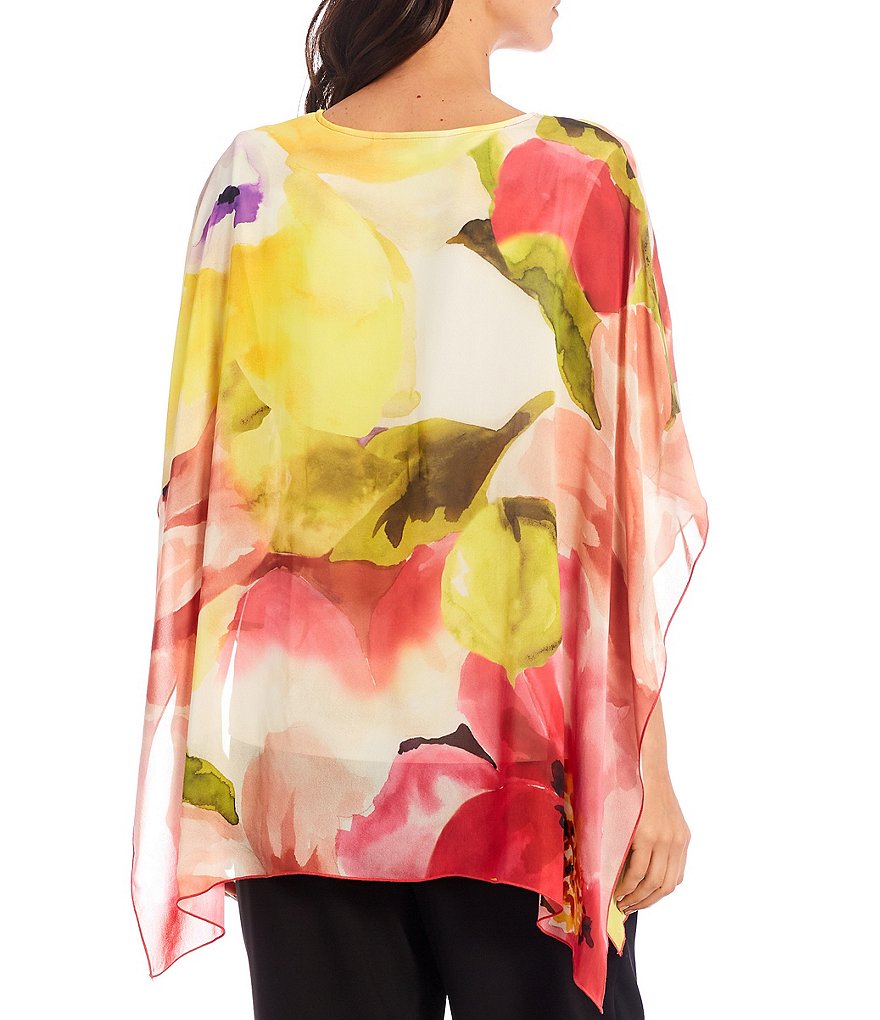 Caroline Rose Dolman Elbow 3/4 Sleeve Jewel Neck Floral Fantasy Lined Caftan