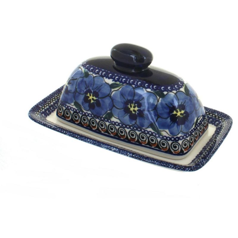 Blue Rose Polish Pottery Blue Art Butter Dish