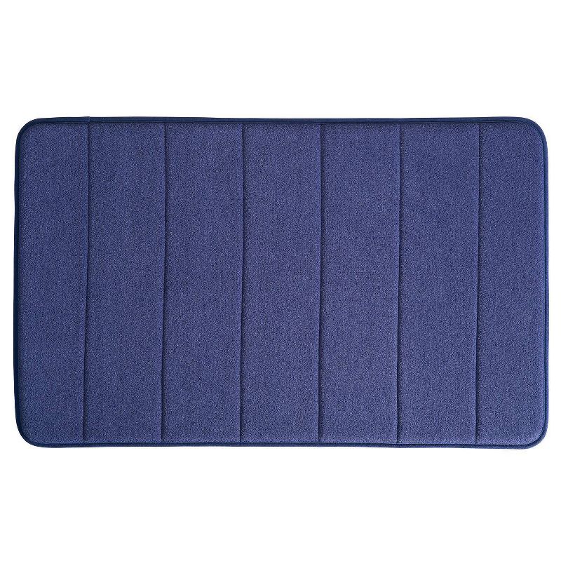 Dot Shower Curtain with Memory Foam Mat and Ring Bundle Blue/White - iDESIGN