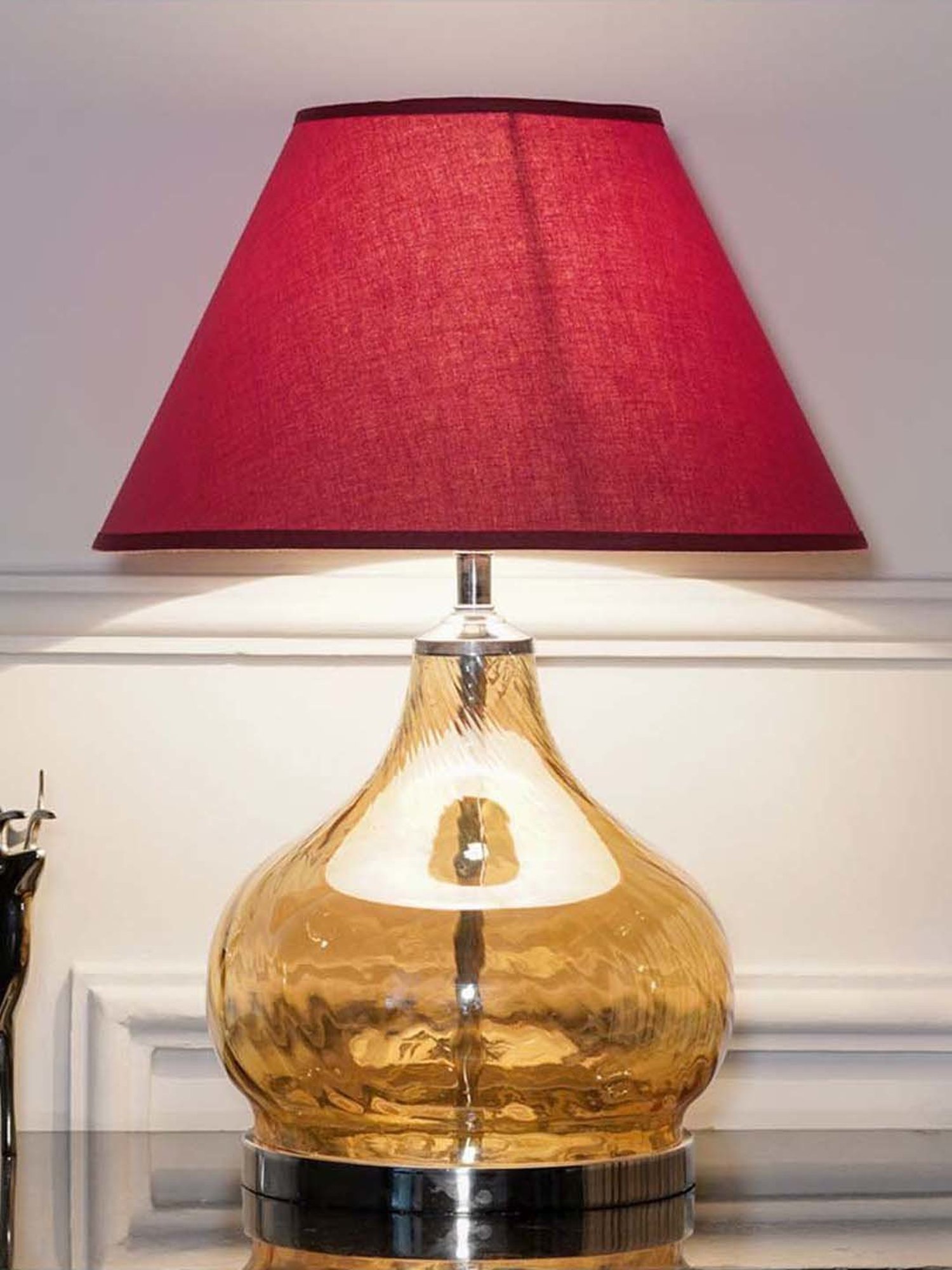 Kapoor Lamp Shades Amber & Nickel Glass Ingram Table Lamp With Cotton Shade
