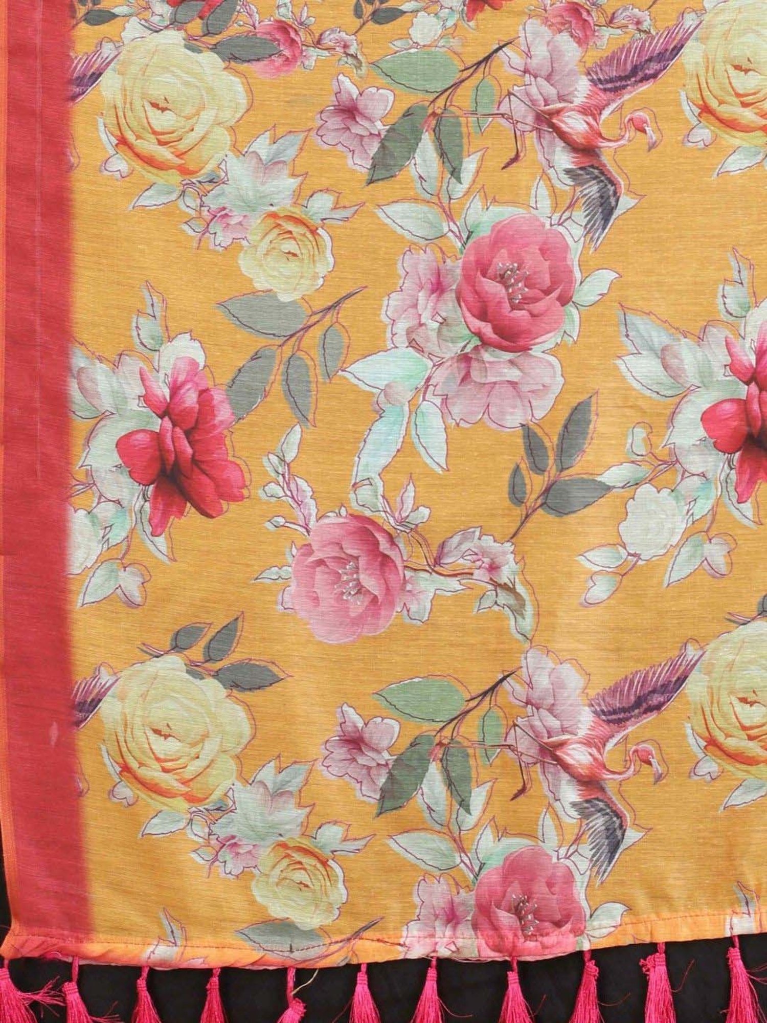 Silk Land Orange Printed Saree With Unstitched Blouse