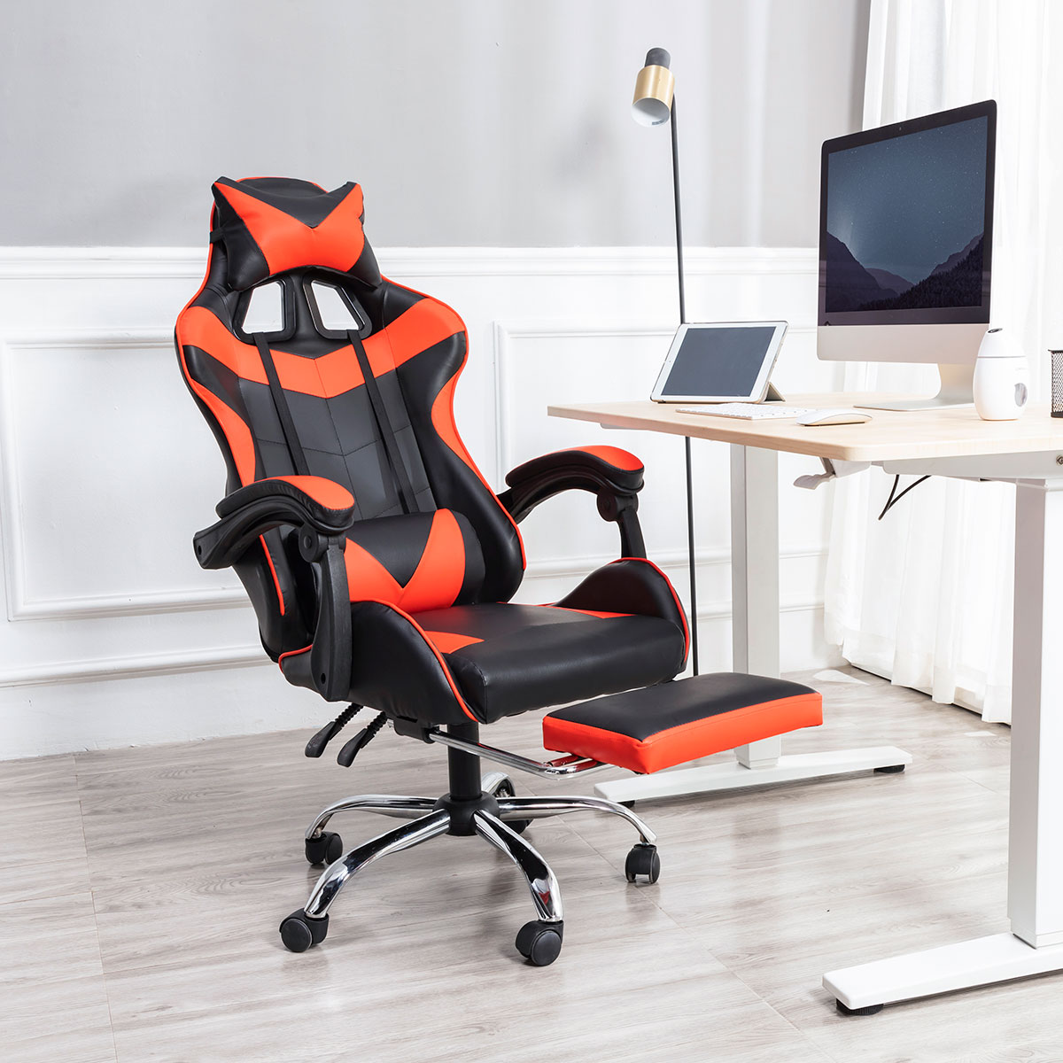 Leather Home Office Gaming Chair High Back Swivel Recliner Seat with Footrest