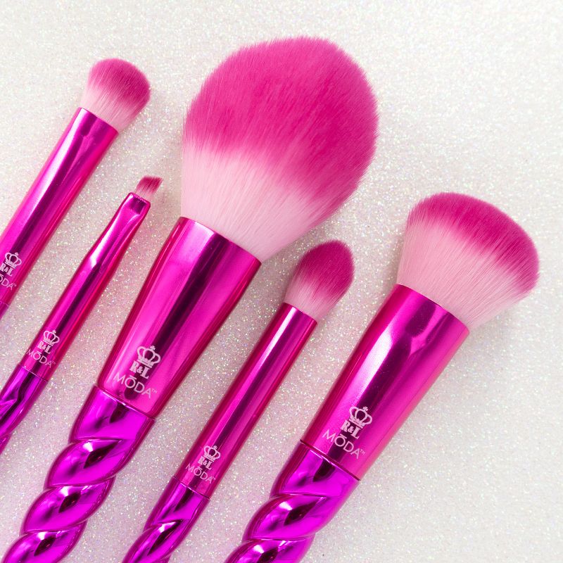 MODA Brush Mythical 5pc Wild Blush Makeup Brush Set, Includes - Complexion, Domed Shadow, Crease and Angle Eyeliner Brushes