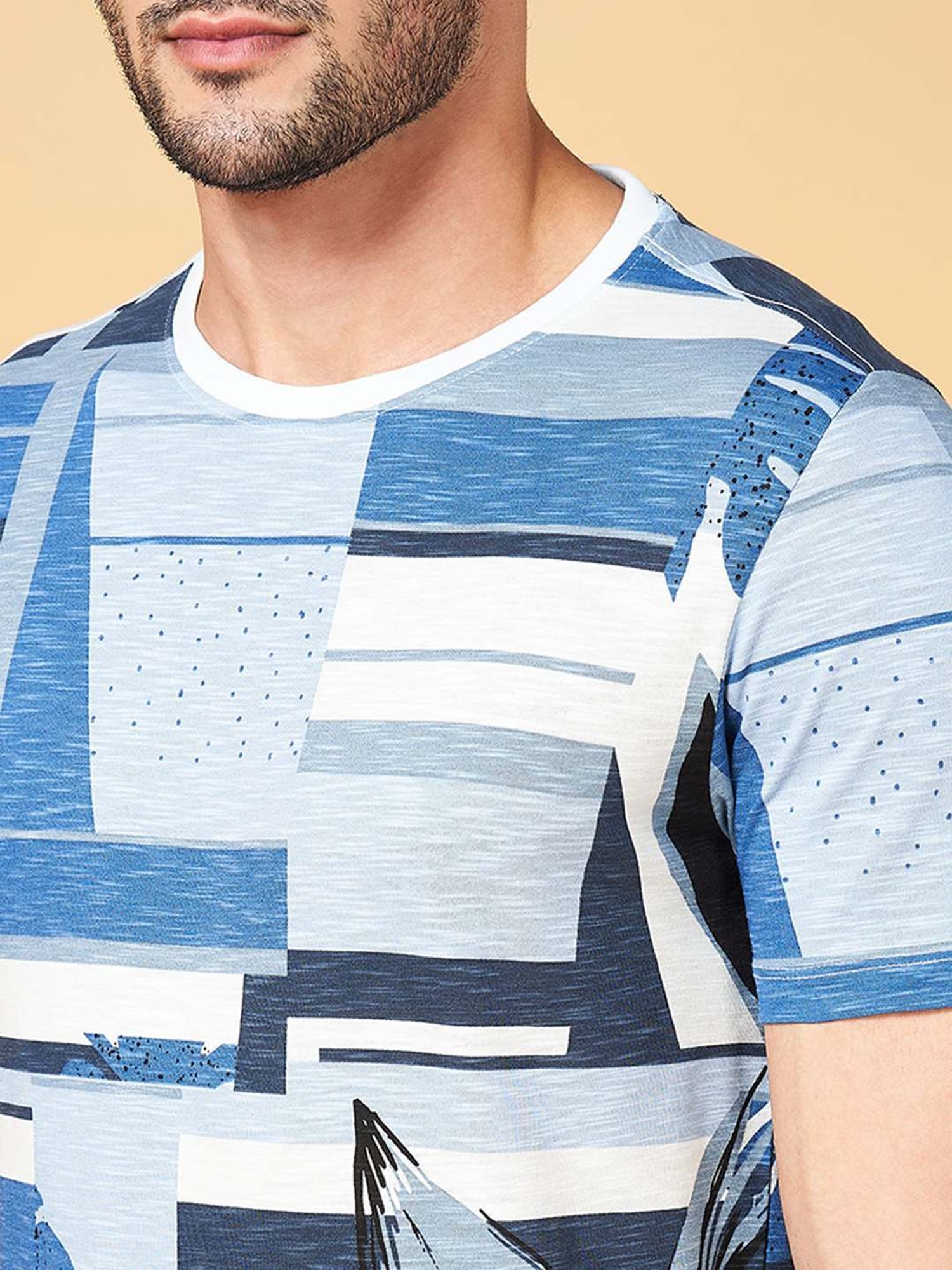 Urban Ranger by Pantaloons Blue Cotton Slim Fit Printed T-Shirt