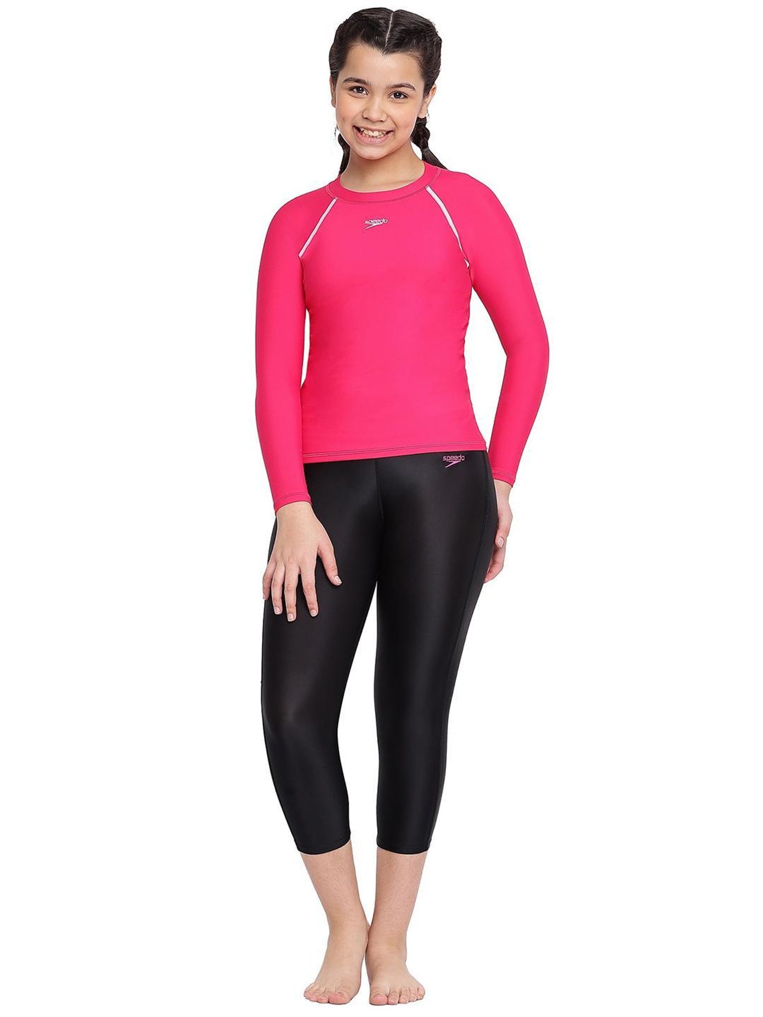 Speedo Kids Pink Solid Full Sleeves Swim Top